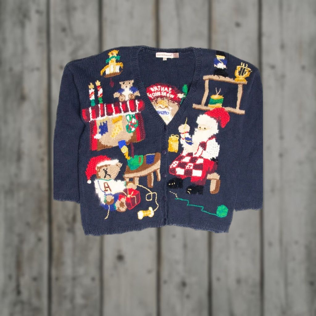 Vintage VINTAGE Lauren Hansen Blue Cardigan Ugly Christmas Ragstock Size M / US 6-8 / IT 42-44 - 1 Thumbnail