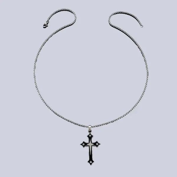 Jewelry Black Stainless Steel Cross Pendant Necklace Size ONE SIZE - 5 Thumbnail