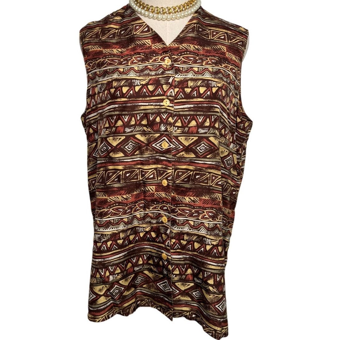 Vintage Vintage 90s silk southwestern stripe sleeveless top size L Size L / US 10 / IT 46 - 5 Thumbnail