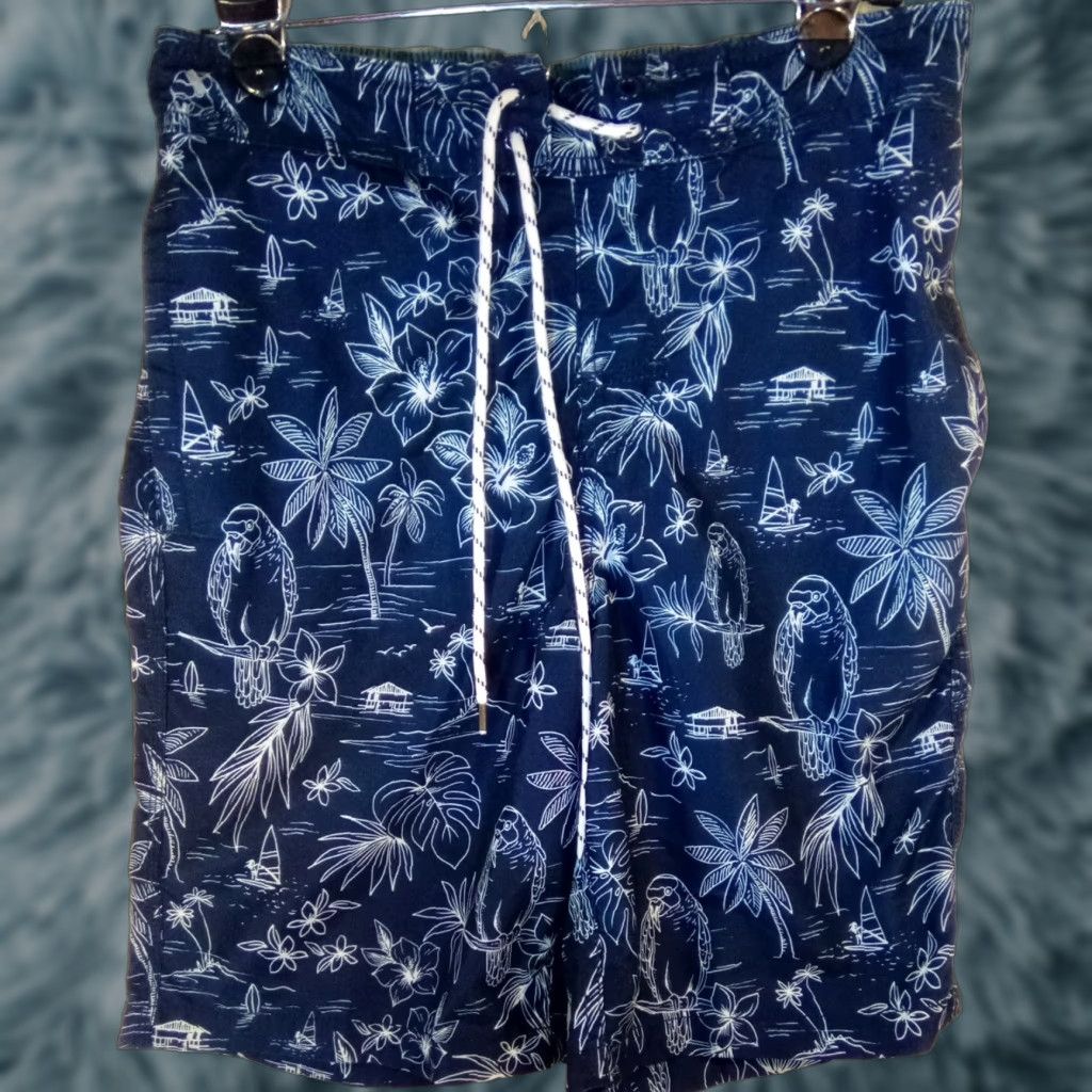 Vintage Goodfellow & Co. Swim Shorts Men 32 Floral Blue Polyester Fast Dry Pockets Drawstring Mid 10in Tropical Tropical Surfer Casual Size US 32 / EU 48 - 1 Thumbnail