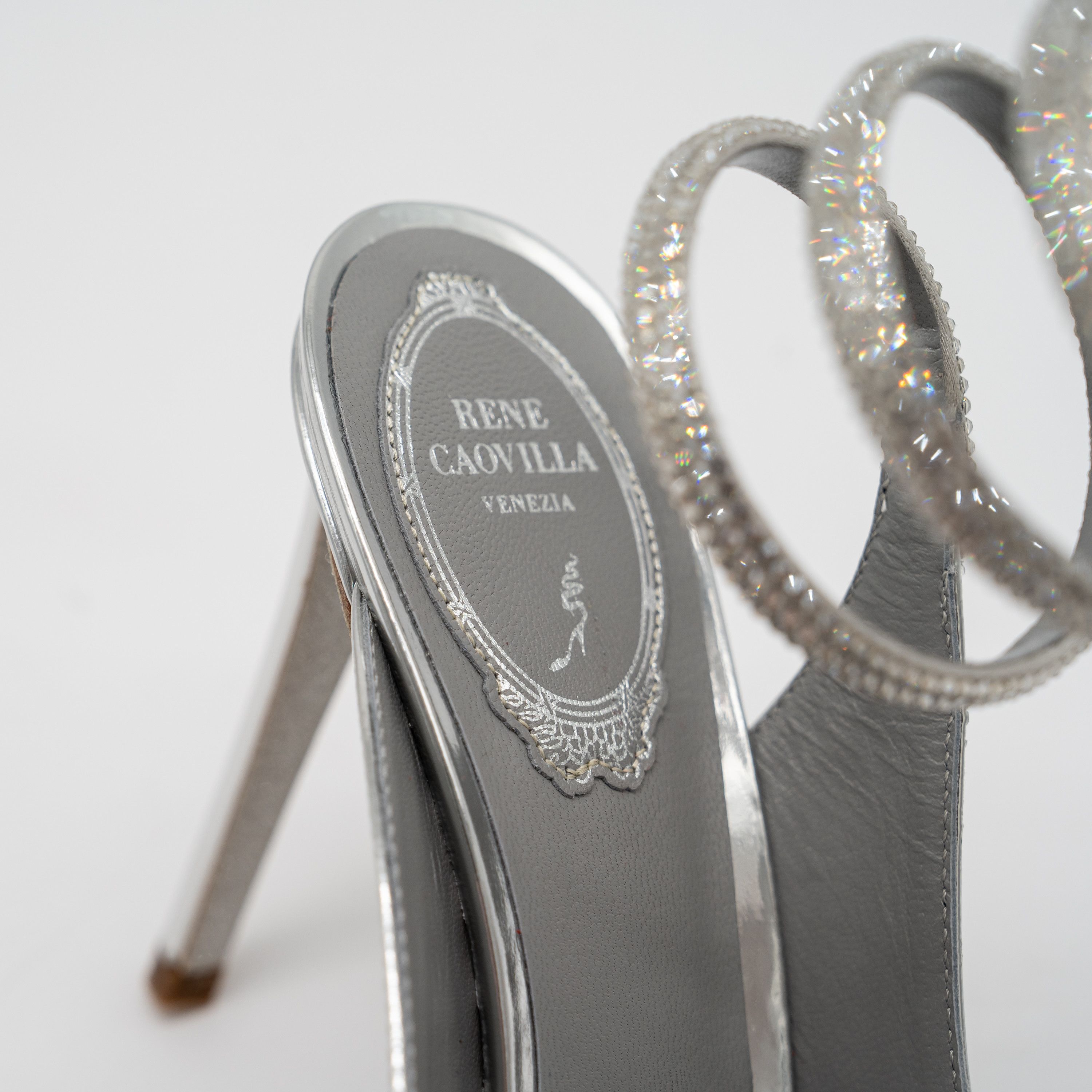 Rene Caovilla 37.5 Rene Caovilla Cleo Silver Sandals Heels 105 Leather Size US 7.5 / IT 37.5 - 7 Thumbnail