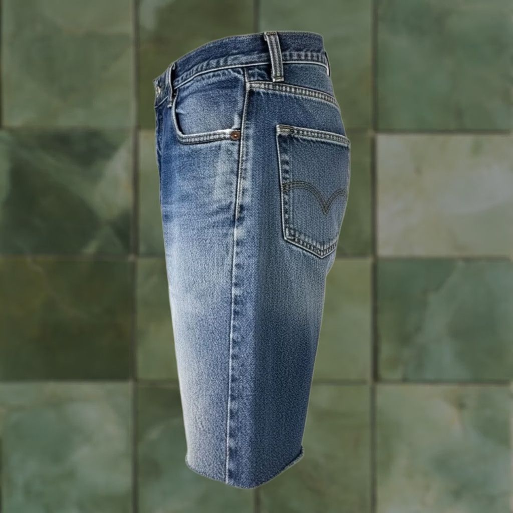 Levi's Levi's 505 Shorts Mens 36 Blue Denim Bermuda Distressed 5-Pocket Regular Fit Raw Hem Summer casual Size US 36 / EU 52 - 1 Thumbnail