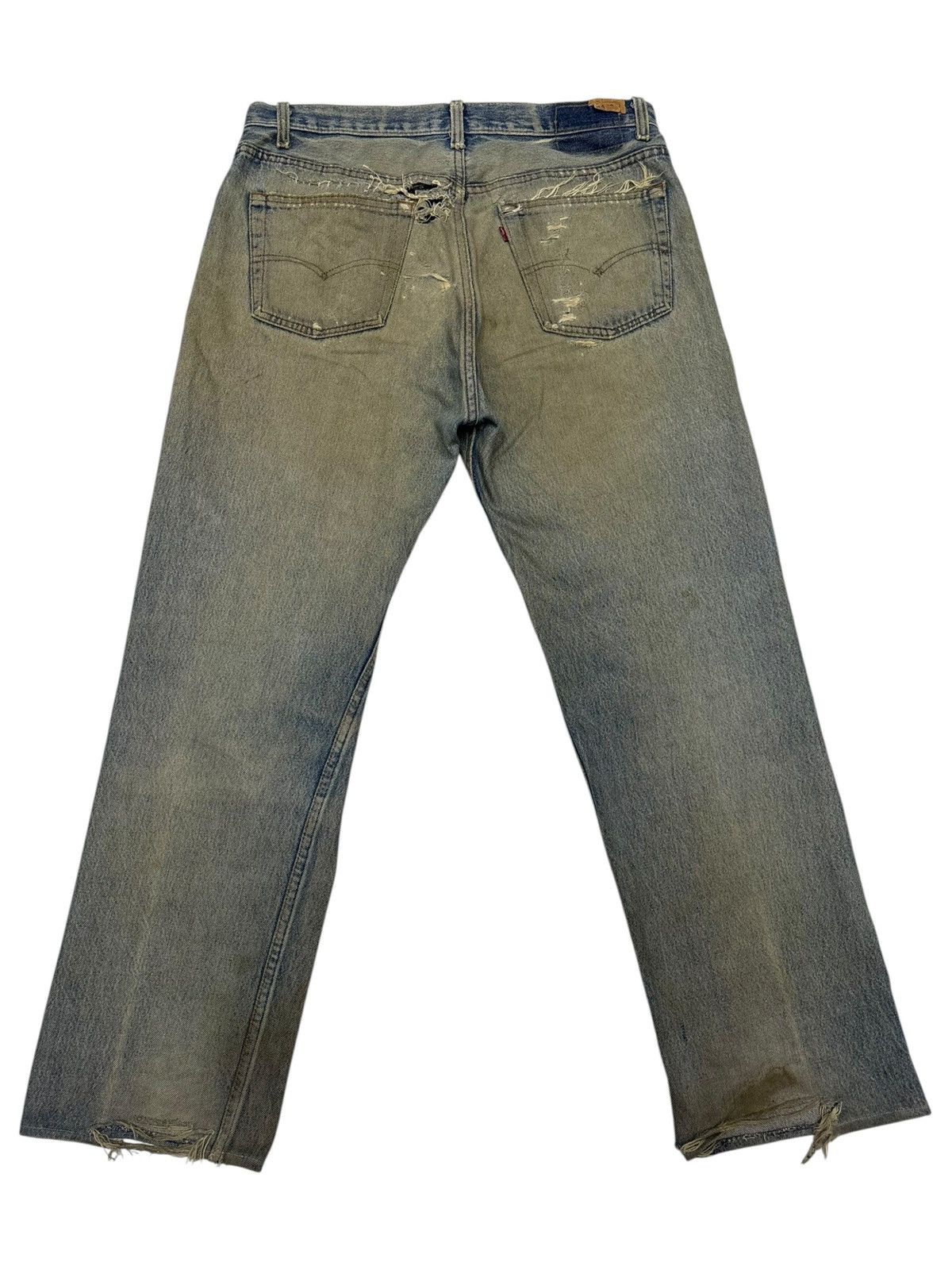 Kapital THRASHED LEVIS 501⛓️‍💥 CHAIN PUNK MUD WASH DISTRESS DENIM JEANS Size US 34 / EU 50 - 8 Thumbnail