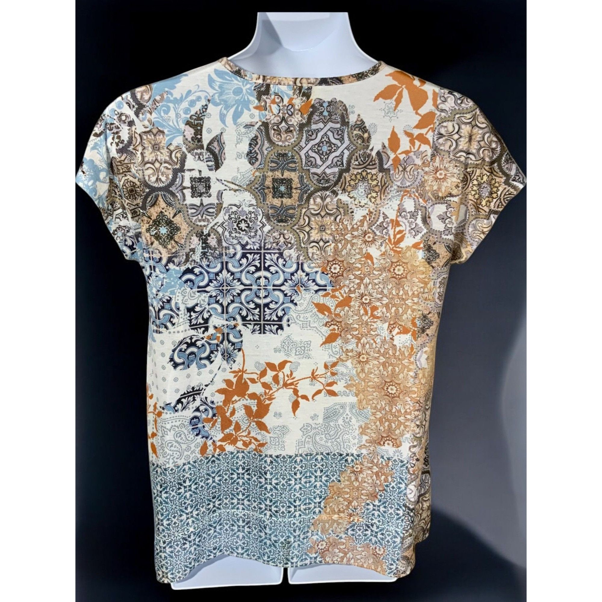 Chicos Chicos Zenergy Large Blouse Paisley Floral Short Sleeve Size L / US 10 / IT 46 - 7 Thumbnail