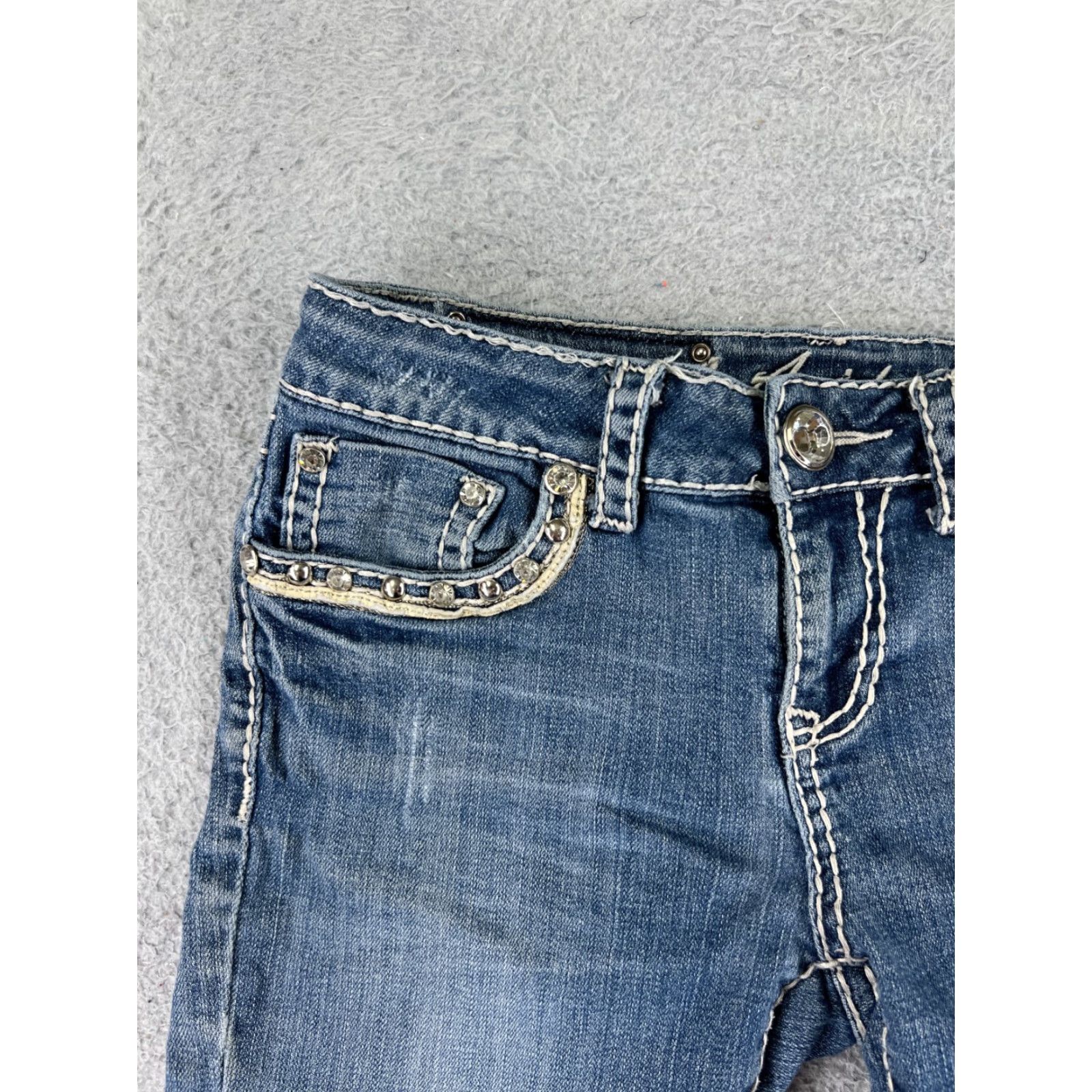 Denime LA Idol Womens Bermuda Shorts 29 Blue Denim Embroidered Bling Cotton Embellished 26x9 Casual Party/Cocktail Jeans/Shorts Womens Size 29" - 4 Thumbnail