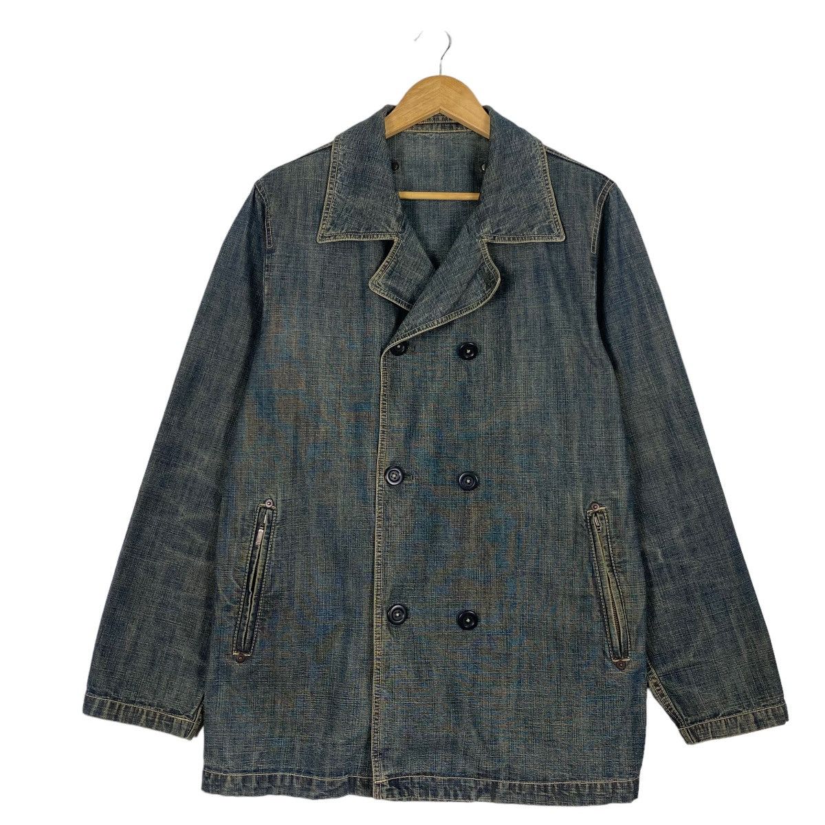image of Abahouse Double Breasted Denim Jacket in Blue, Men's (Size Medium)