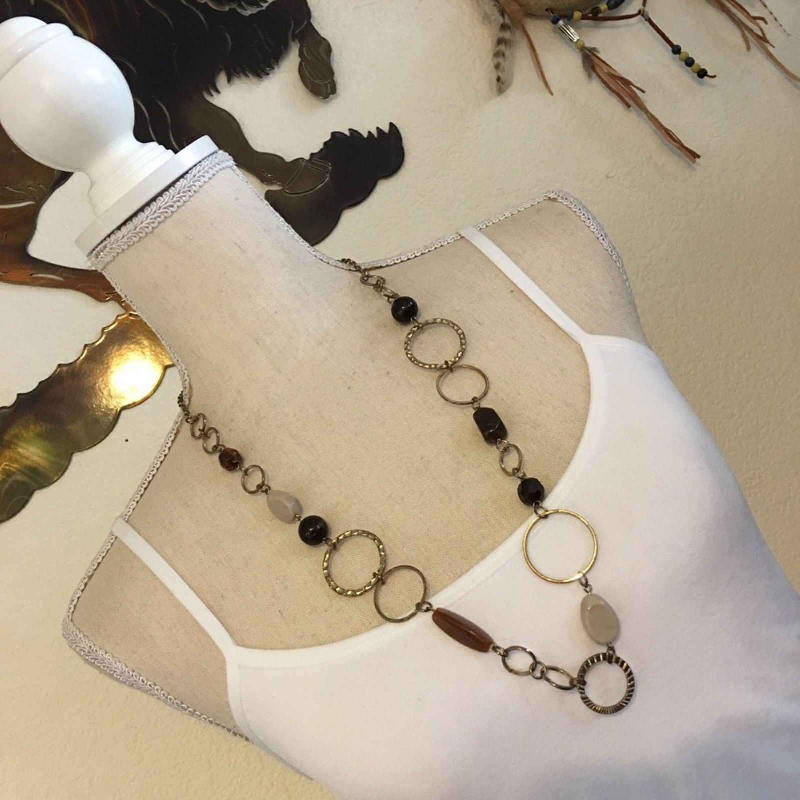 Vintage Vintage brown tones acrylic bead long necklace Size ONE SIZE - 3 Thumbnail