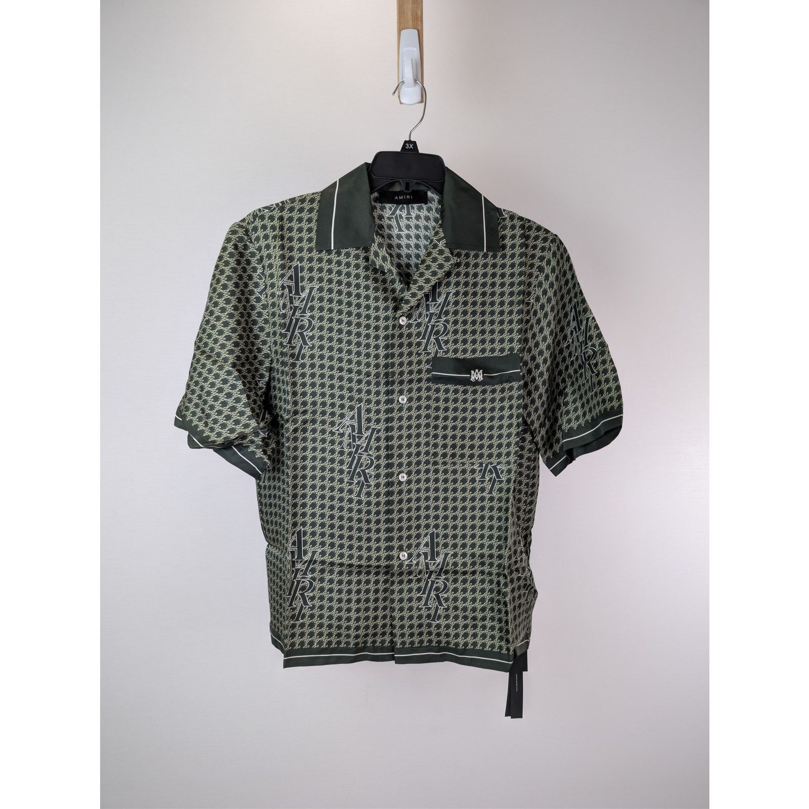 Amiri o1rshd1 Amiri Houndstooth Bowling Shirt in Rain Forest Size US M / EU 48-50 / 2 - 1 Thumbnail