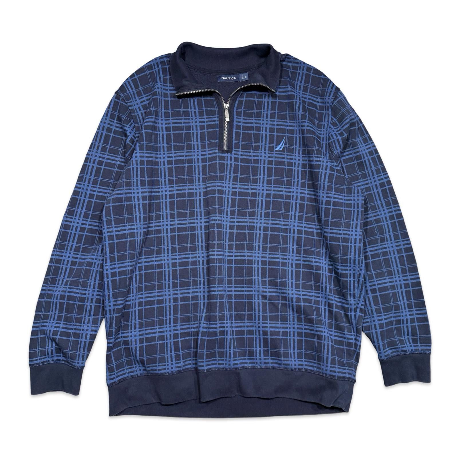 Nautica Nautica Men's Blue Plaid Quarter-Zip Pullover Sweatshirt Size US XXL / EU 58 / 5 - 1 Thumbnail