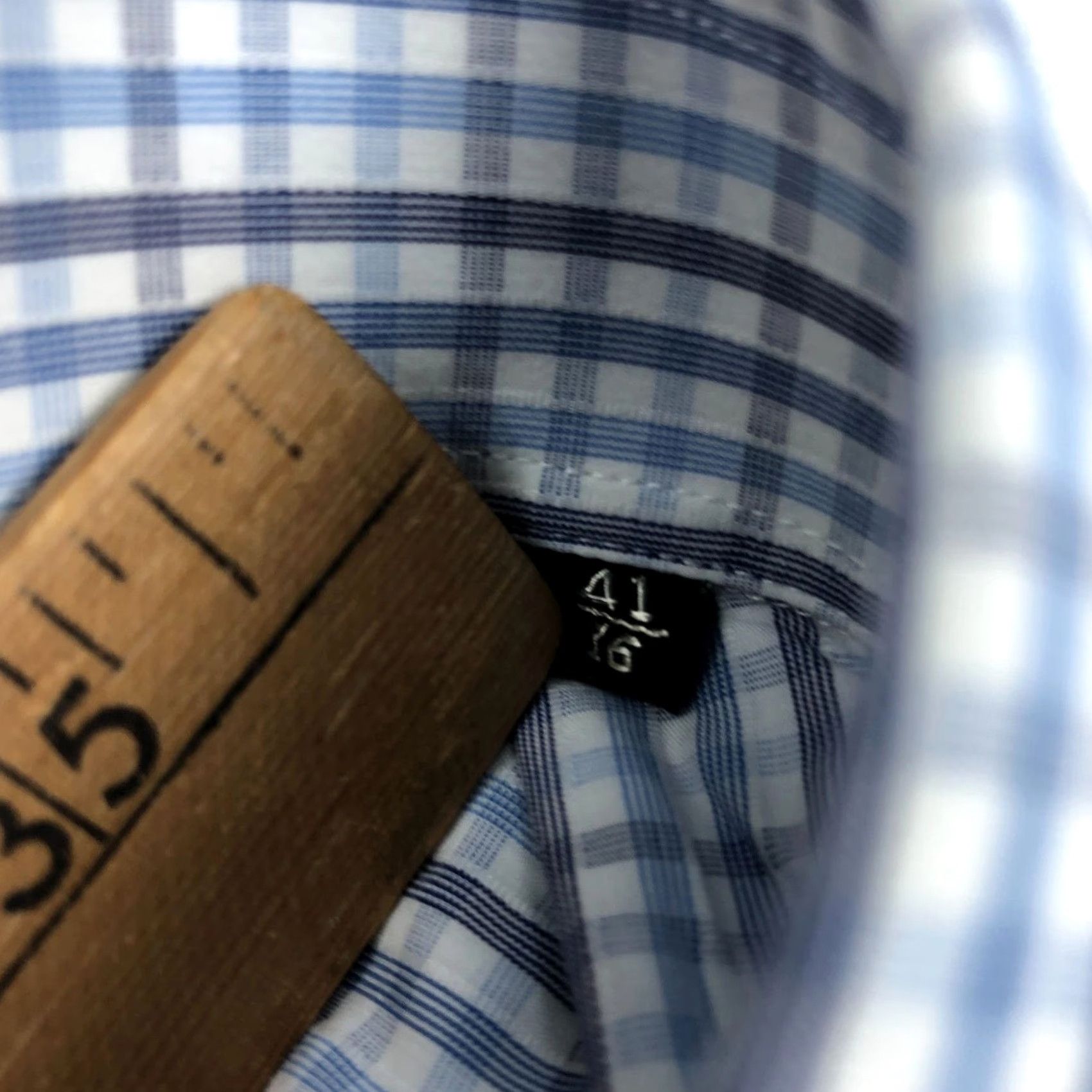 Canali Canali Dress Shirt 16 41 Blue Gray Gingham Long Sleeve Button Collar Men’s 100 Cotton Made in Italy Regular Fit Size 42R - 5 Thumbnail