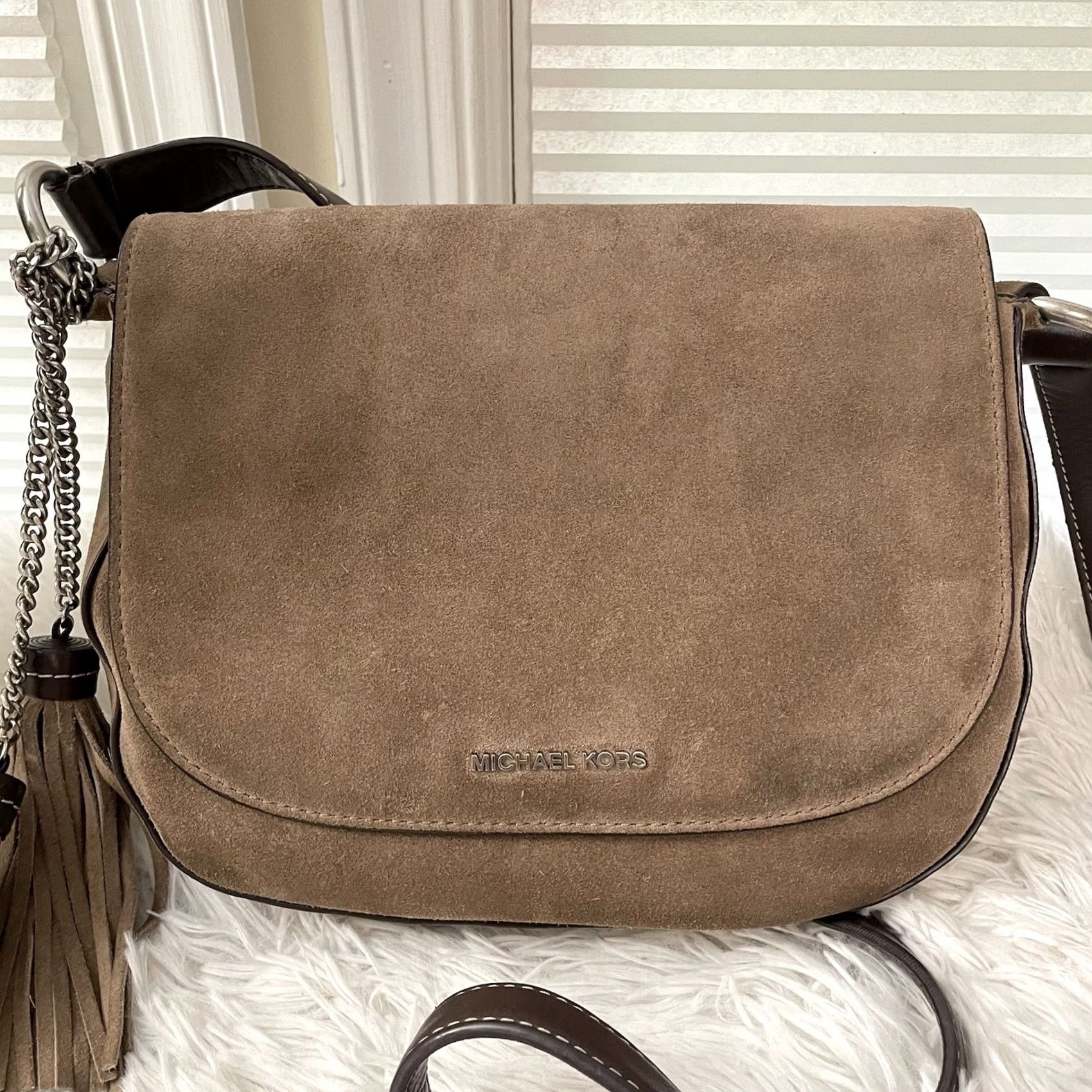 Michael Kors Michael Kors Saddle Bag Leather Suede Crossbody Brown Medium Women's Michael Kors Elyse Size ONE SIZE - 2 Thumbnail