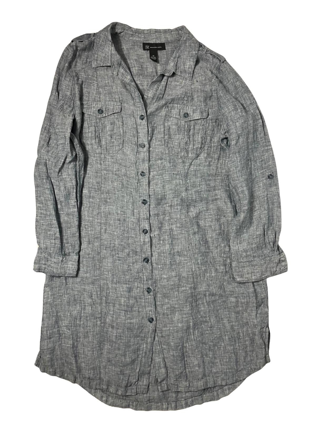 Other INC Linen Shirt Dress Gray Button Front Size 16 Size XXL / US 16-18 / IT 52-54 - 4 Thumbnail