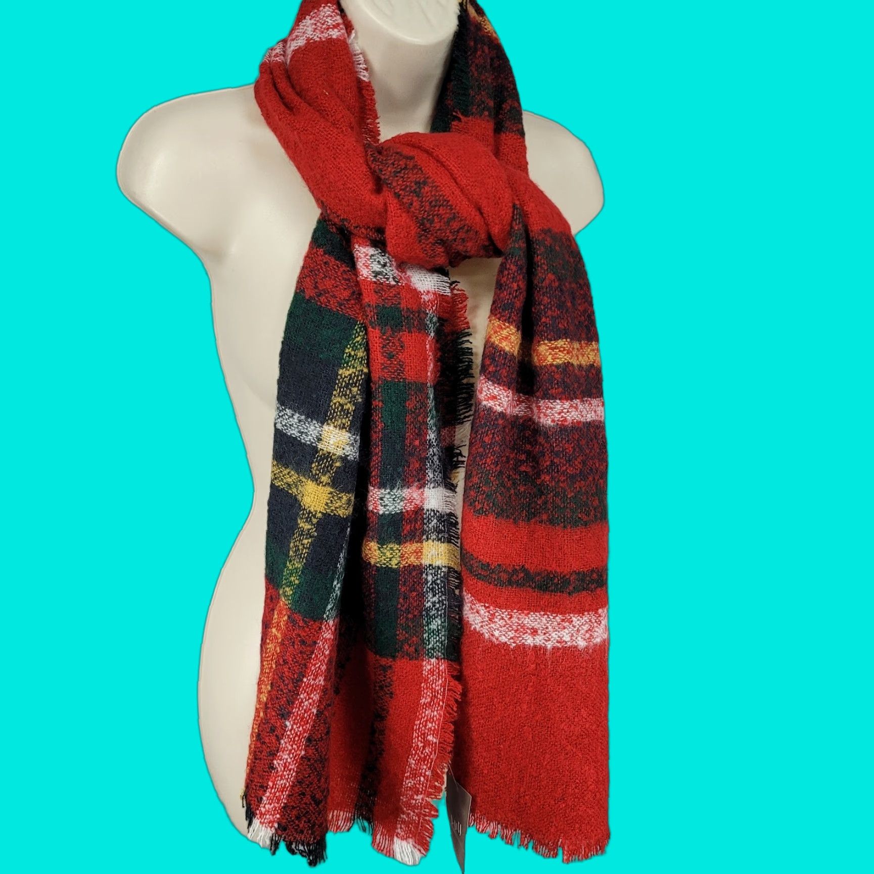 J. Jill NWT J. Jill Cherry Red Multicolor Plaid Fringe Soft Rectangle Scarf 72x25 Size ONE SIZE - 1 Thumbnail