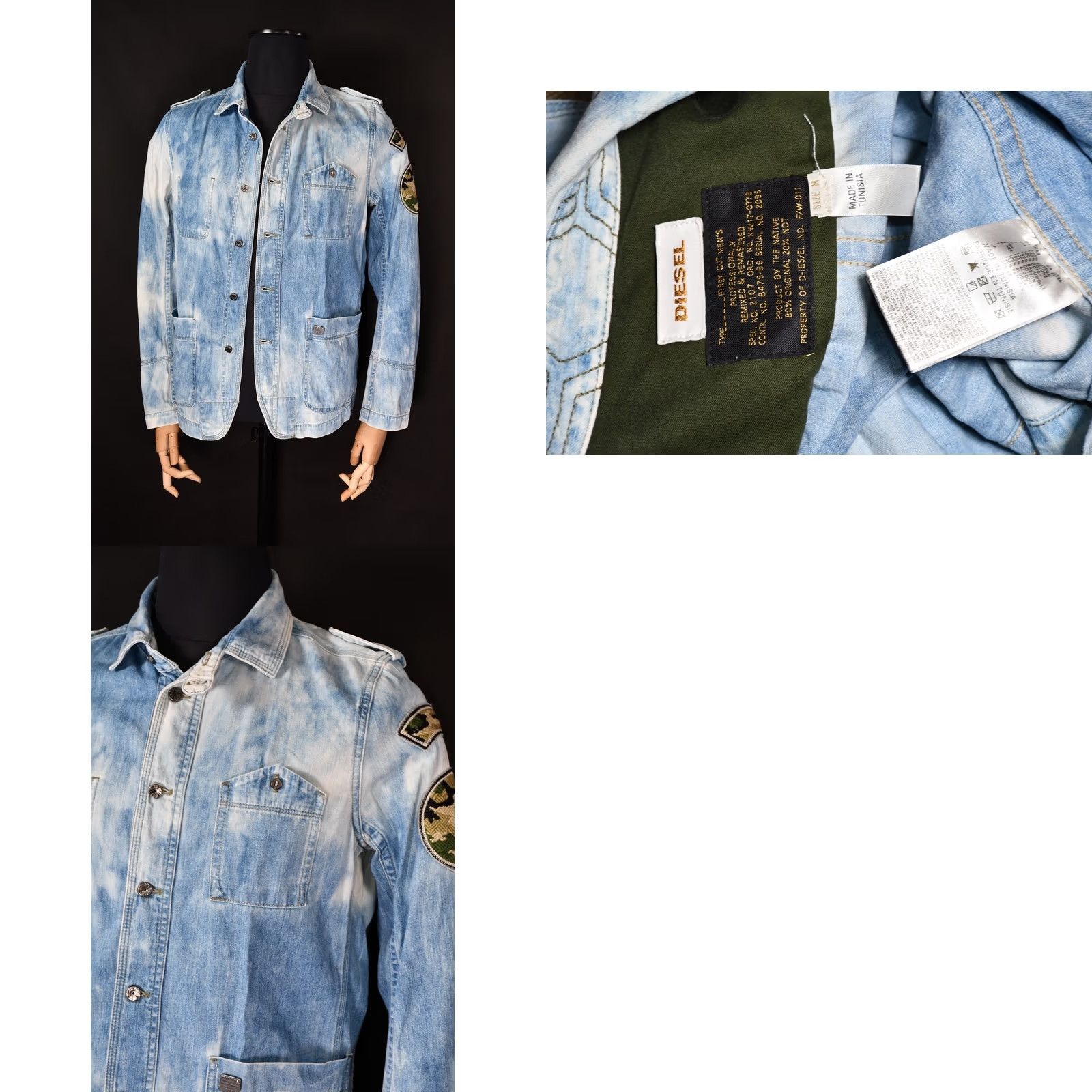 Diesel Diesel Jacket Denim Military Men's M Distressed Chore Coat Style Button Closure Blue 100% Cotton Regular Size M Jacket Mens Denim Jacket Size US M / EU 48-50 / 2 - 8 Thumbnail