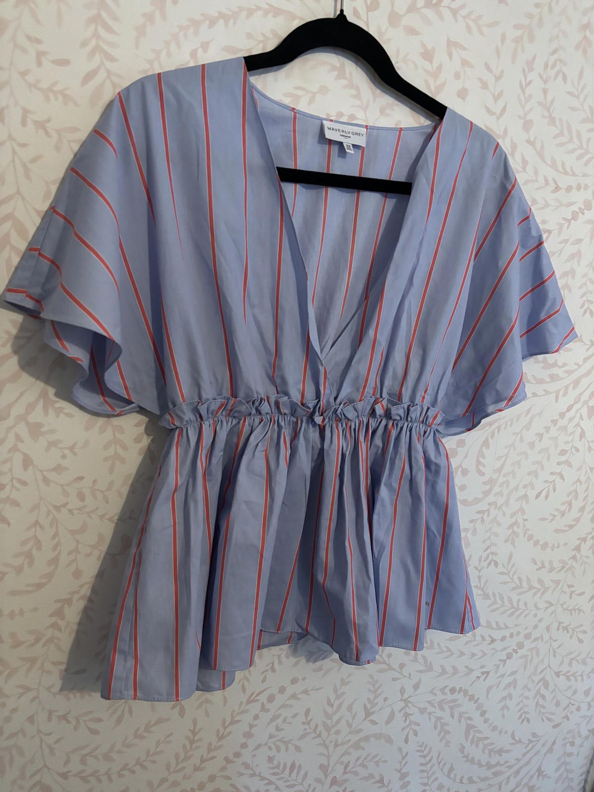 Other NWOT Anthropologie Blue Striped V-Neck Blouse Cinched Waist Size M / US 6-8 / IT 42-44 - 2 Thumbnail