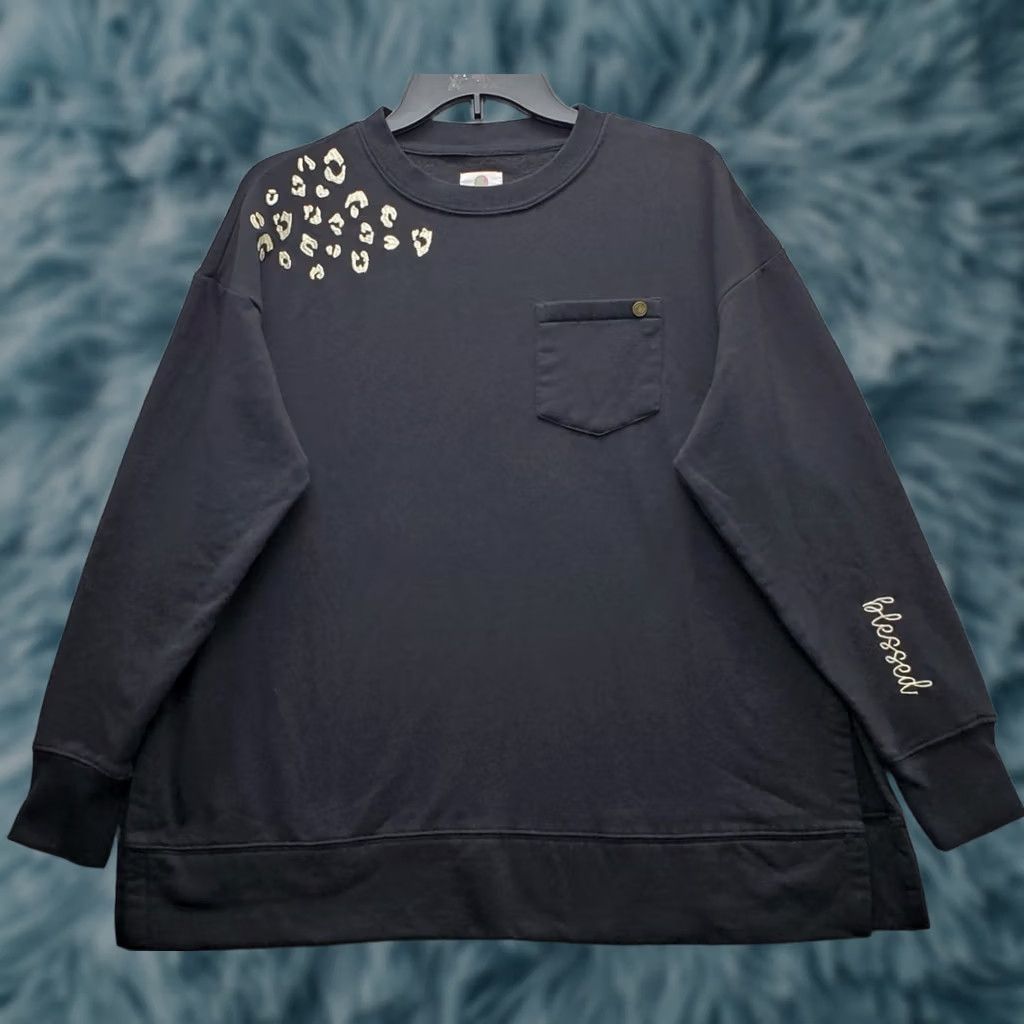 Vintage Marleylilly Blessed Sweatshirt Womens S Black Embroidered Leopard Print Pullover Shirt Womens Size S Black Leopard Embroidered Sweatshirt Size S / US 4 / IT 40 - 1 Thumbnail