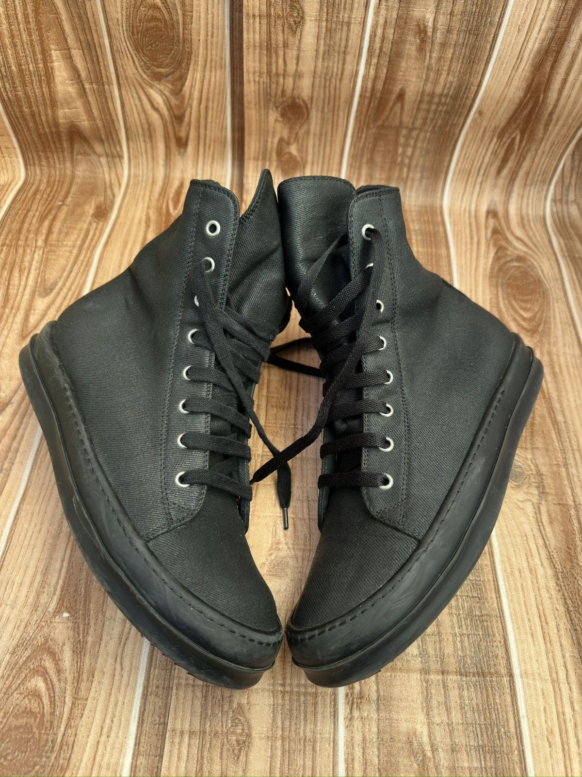 Rick Owens Rick Owens Drkshdw 2016 Black Waxed Canvas Vegan Ramones Size US 7.5 / EU 40-41 - 5 Thumbnail