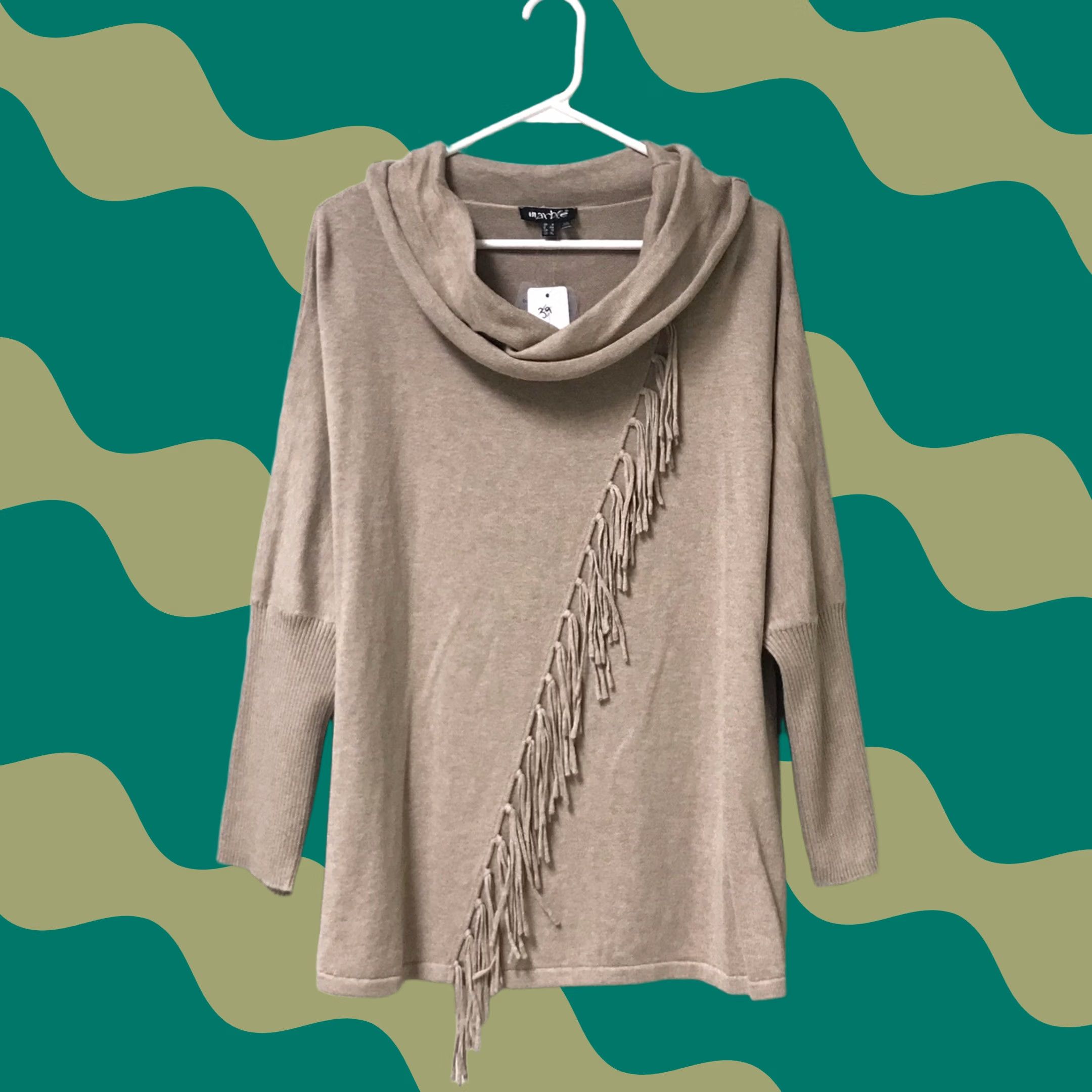 Vintage Marble Women Beige Asymmetrical Fringe Cowl Neck Knit Jumper/Sweater XL Size XL / US 12-14 / IT 48-50 - 1 Thumbnail