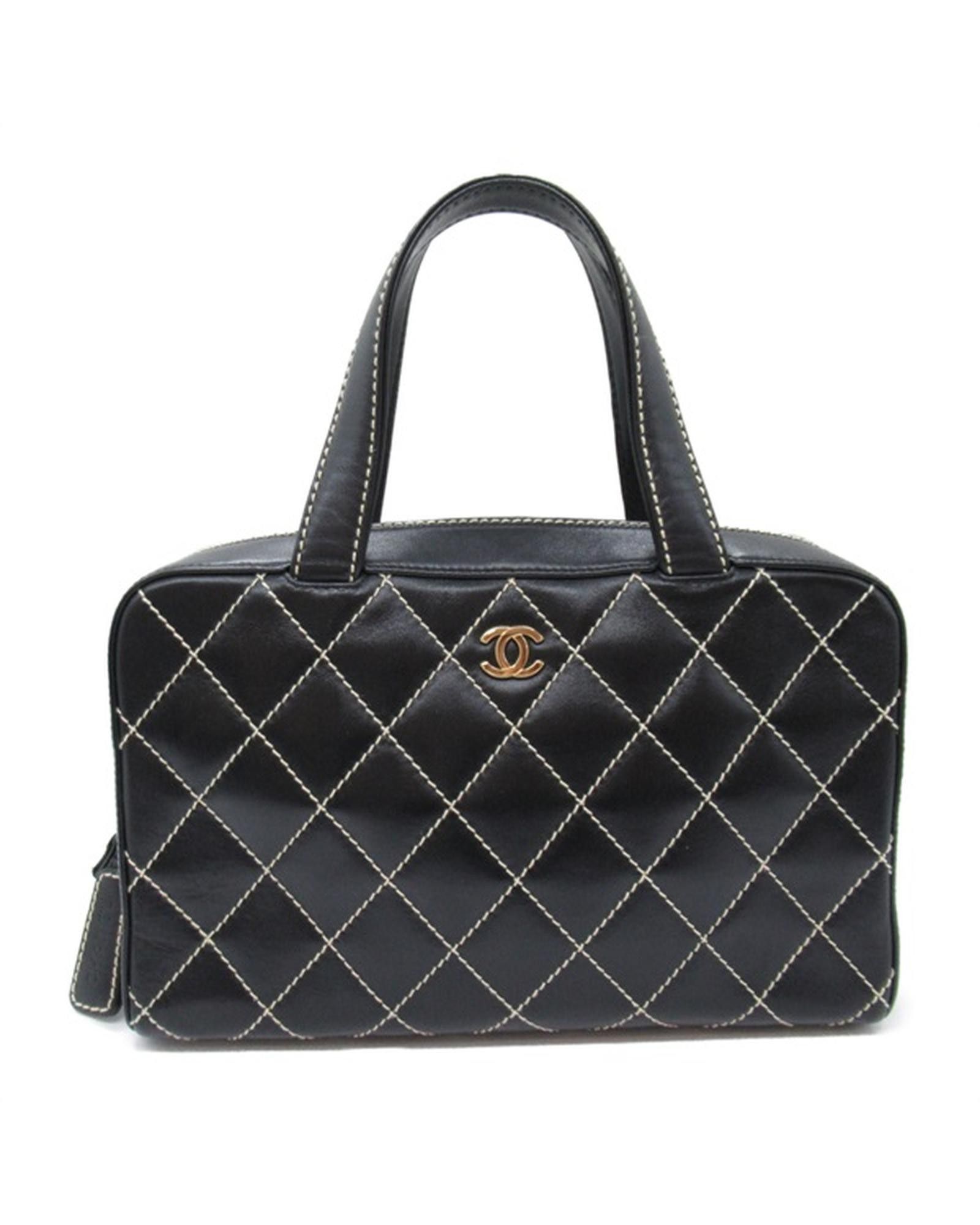 image of Classic Chanel Black Handbag With Wild Stitch Detailing, Women's