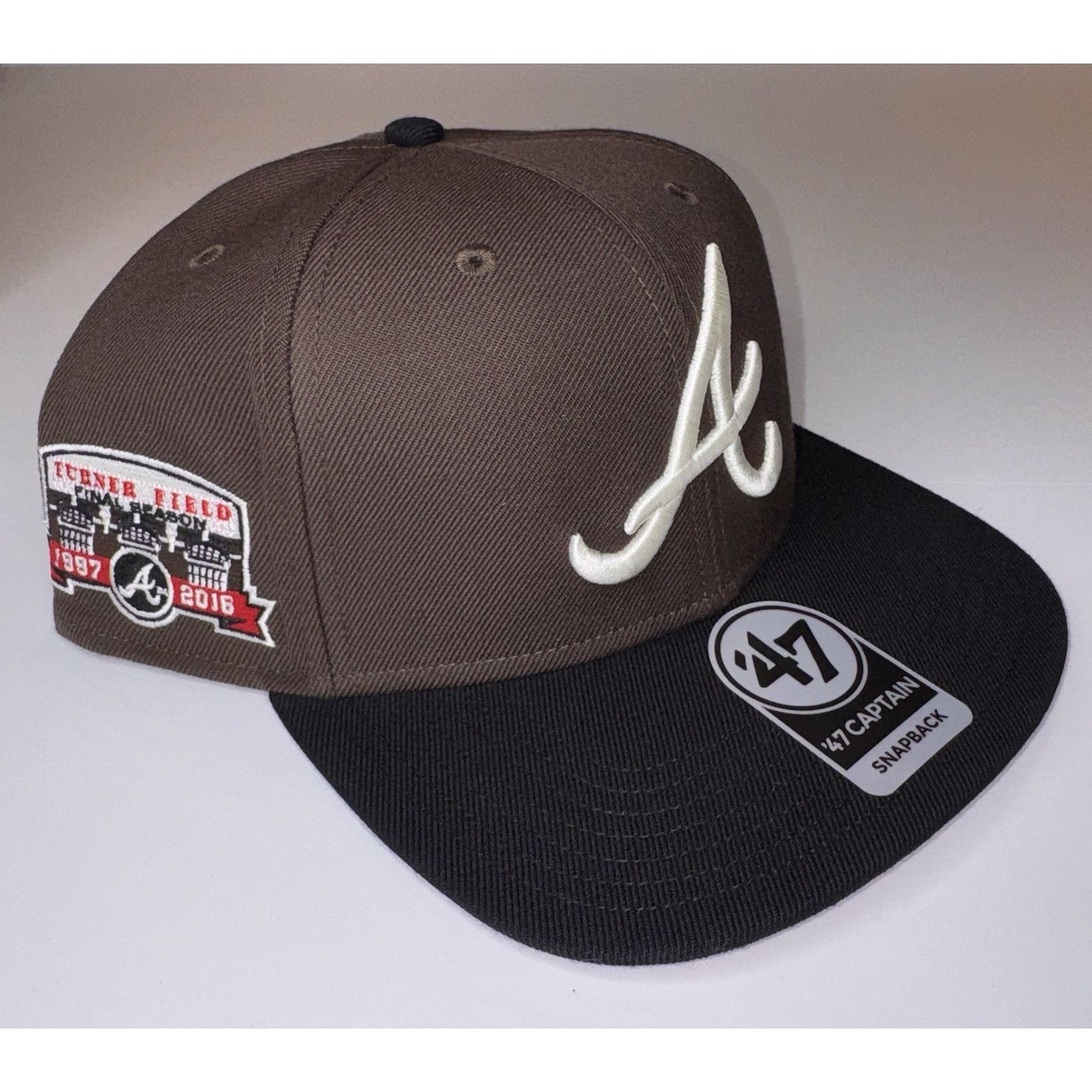 47 Brand 47' Atlanta Braves Snapback Brown Black Baseball Cap MLB Hat Size ONE SIZE - 2 Thumbnail