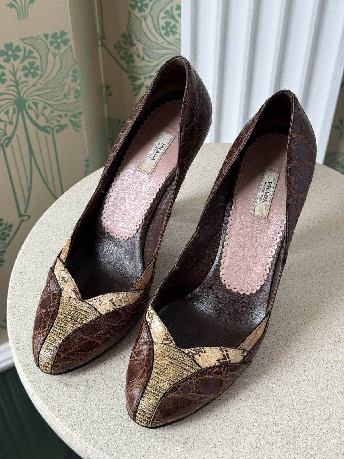 Prada Prada Burgundy Brown Reptile Embossed Leather Pumps Heels Size US 6.5 / IT 36.5 - 6 Thumbnail