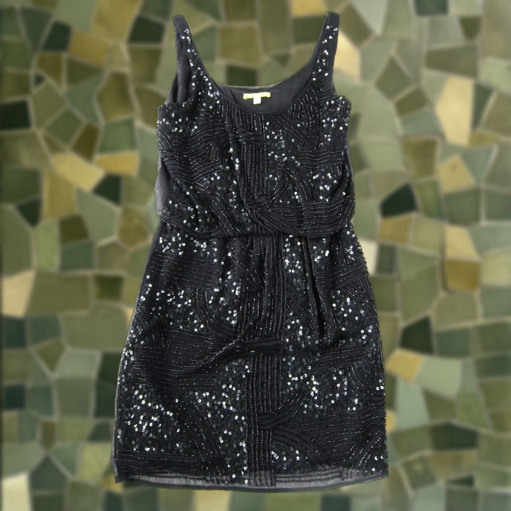 Vintage Gianni Bini Black Sparkle Beaded Sequin Sheath Tank Cocktail Party Dress Size XS Size XS / US 0-2 / IT 36-38 - 1 Thumbnail
