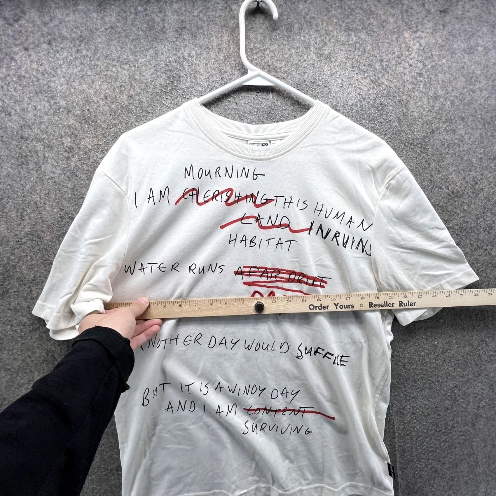 Puma Puma Shirt Mens Small White Mourning Habitat Poem Graphic Tee Y2K Streetwear Size US S / EU 44-46 / 1 - 5 Thumbnail