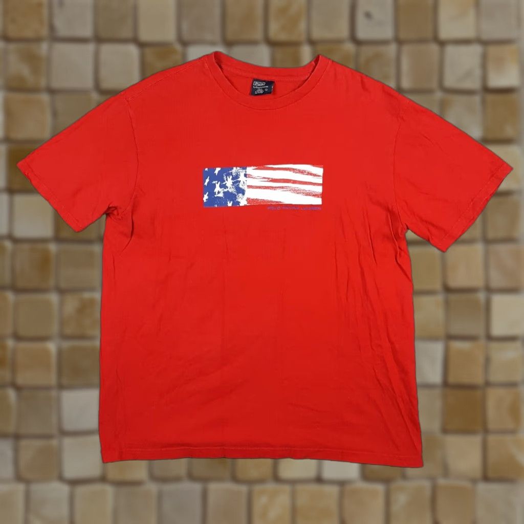 Polo Ralph Lauren VINTAGE Polo Ralph Lauren Flag Logo T-Shirt Men's Large Red Y2K Retro Preppy 90s Grunge USA Size US L / EU 52-54 / 3 - 1 Thumbnail
