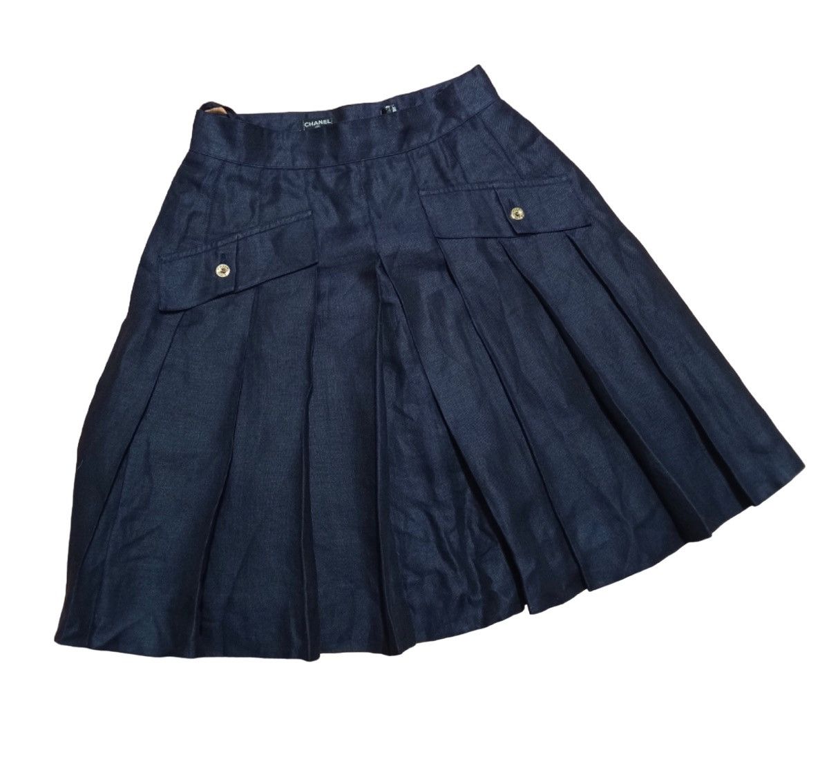 image of Chanel Vintage Navy Blue Pleated Skirt, Women's (Size 24)