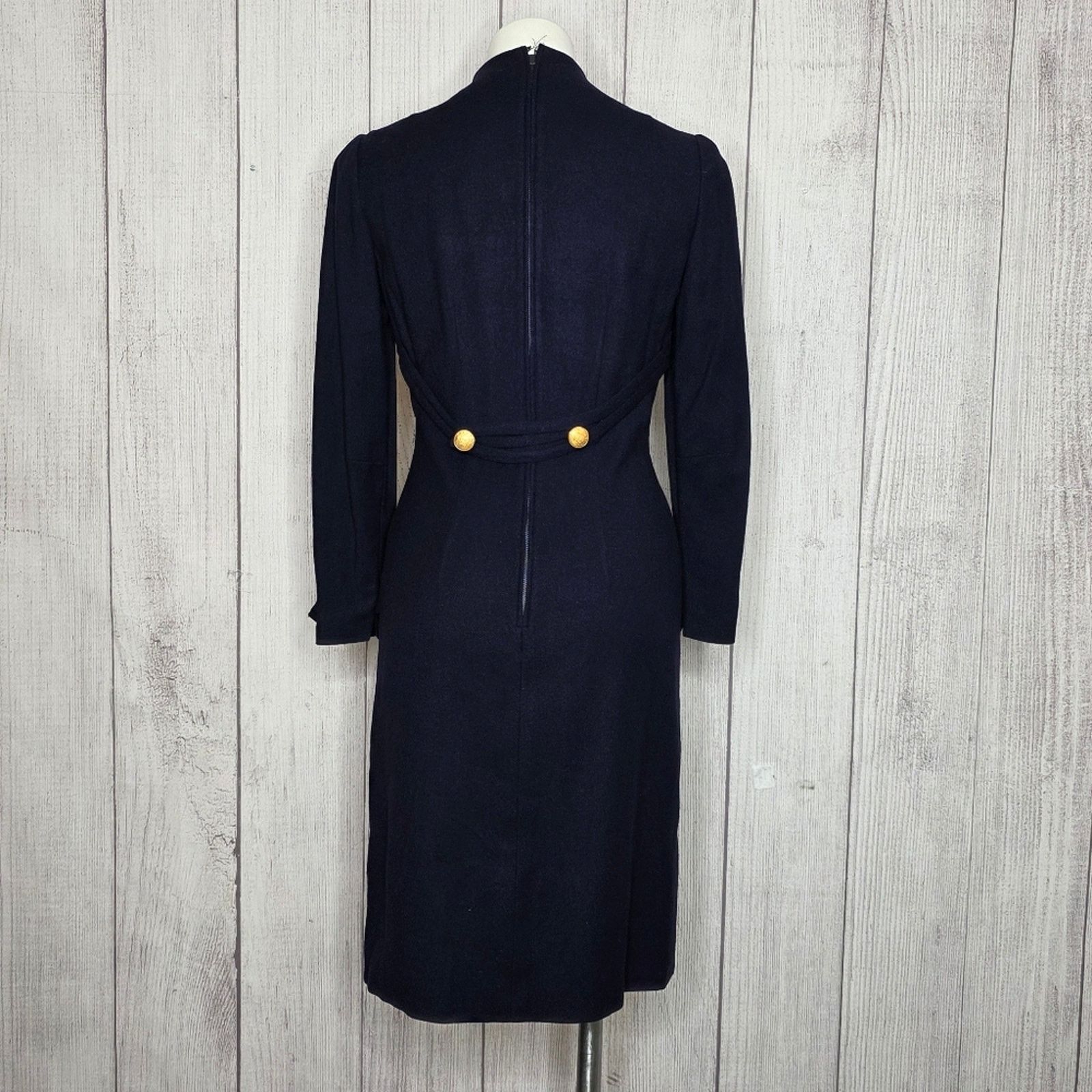 Vintage VTG 1960s Anne Fogarty Navy Wool Dress Gold Crest Buttons Size S / US 4 / IT 40 - 4 Thumbnail