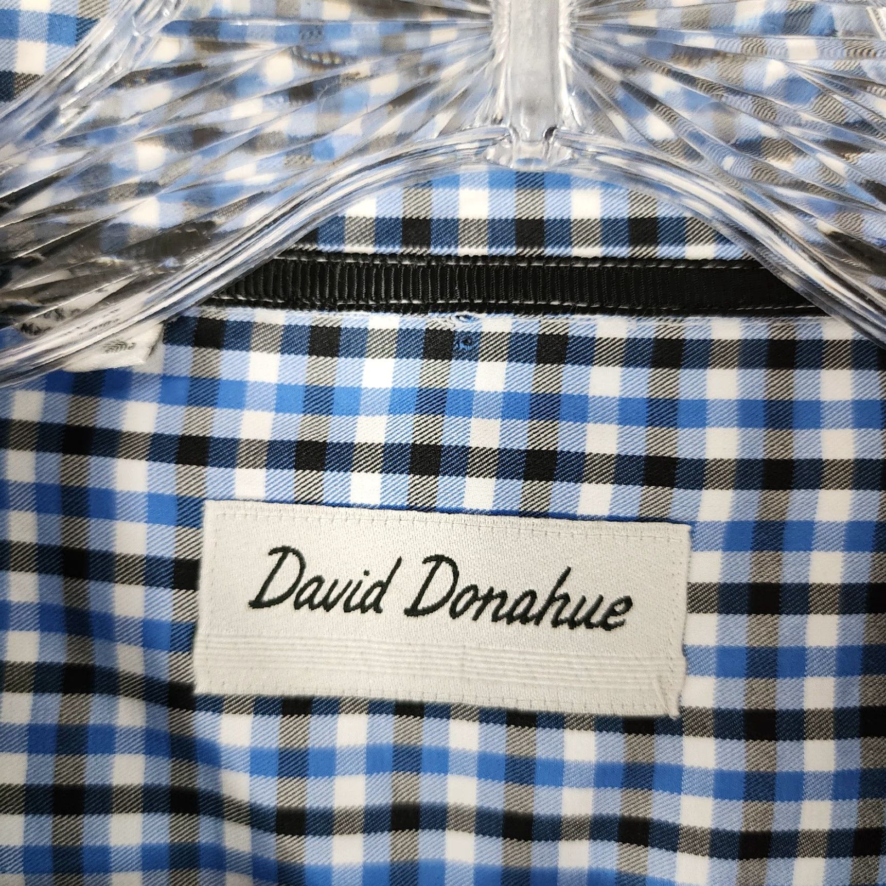 David Donahue VINTAGE David Donahue Mens Long Sleeve Dress Shirt 2XL Blue Plaid Cotton Men Size 48R - 4 Thumbnail