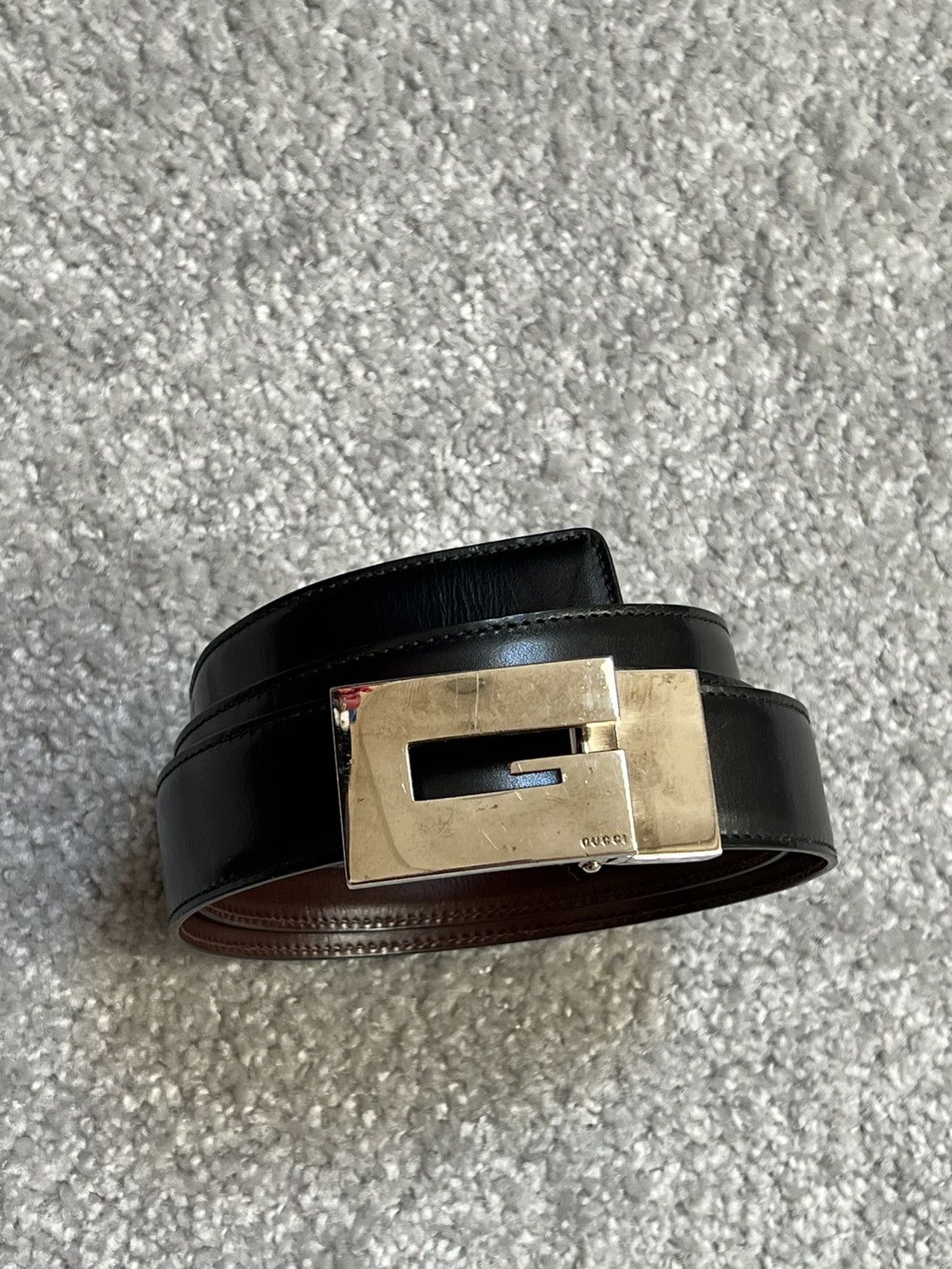Gucci Gucci Square G Buckle Black Leather Belt Size ONE SIZE - 1 Thumbnail