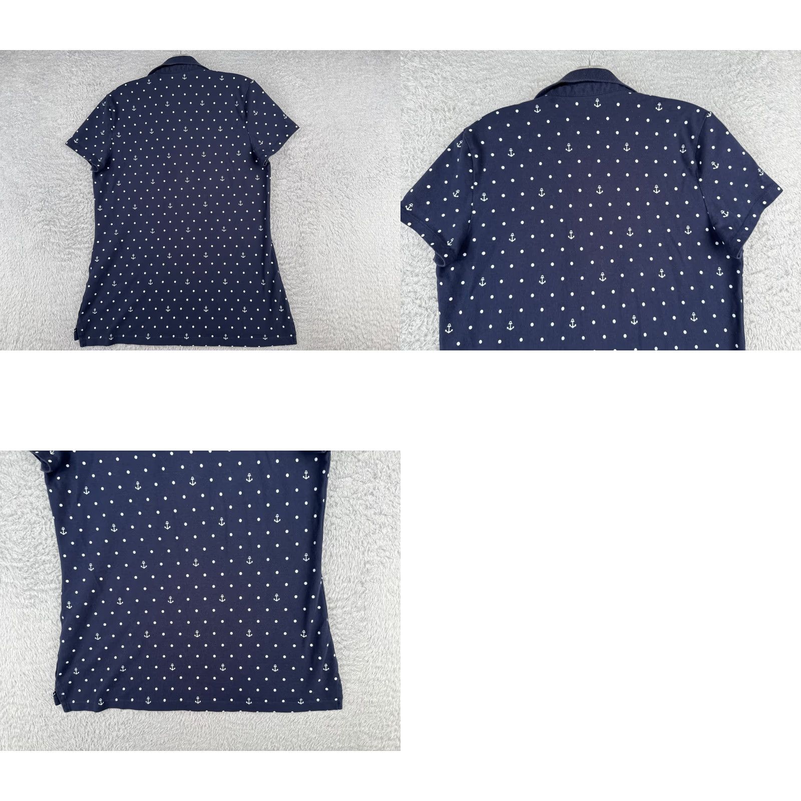 Tommy Hilfiger Tommy Hilfiger Polo Shirt Women Large Blue White Polka Dot Anchor Cotton Blend Shirt Size L / US 10 / IT 46 - 9 Thumbnail