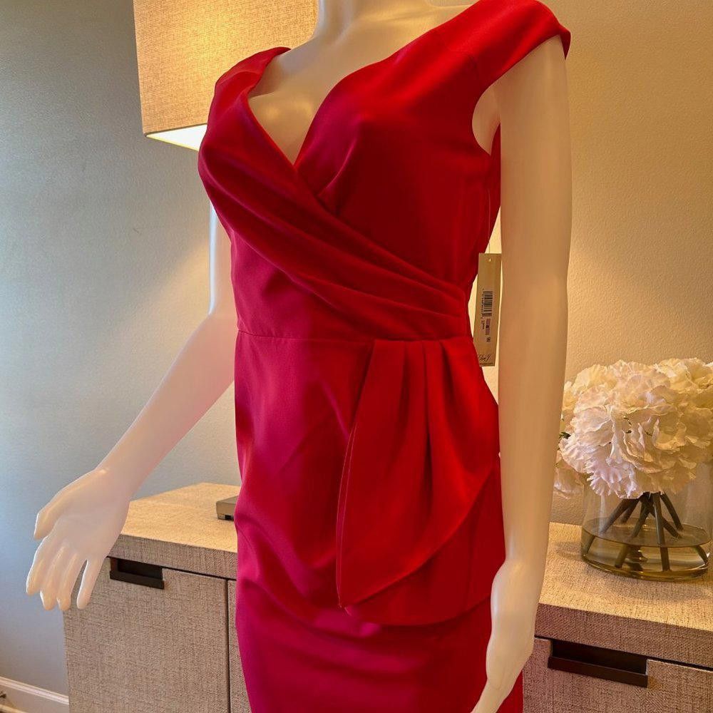 Designer Eliza J Cap Sleeve Drape Crepe Sheath Dress Size M / US 6-8 / IT 42-44 - 3 Thumbnail