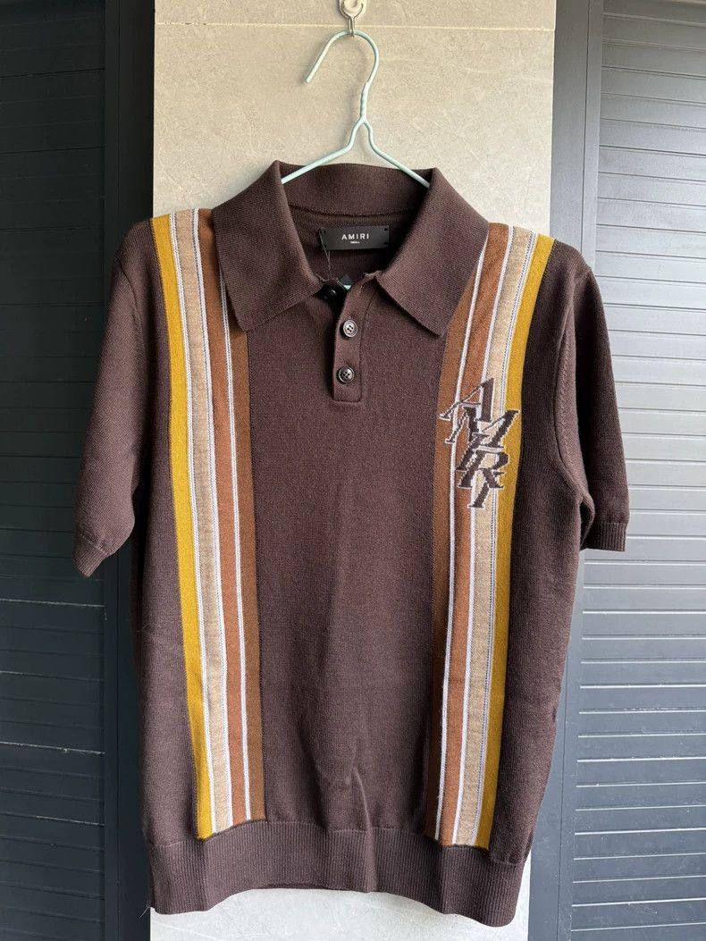 Amiri Amiri logo brown striped polo short sleeve Size US S / EU 44-46 / 1 - 1 Thumbnail