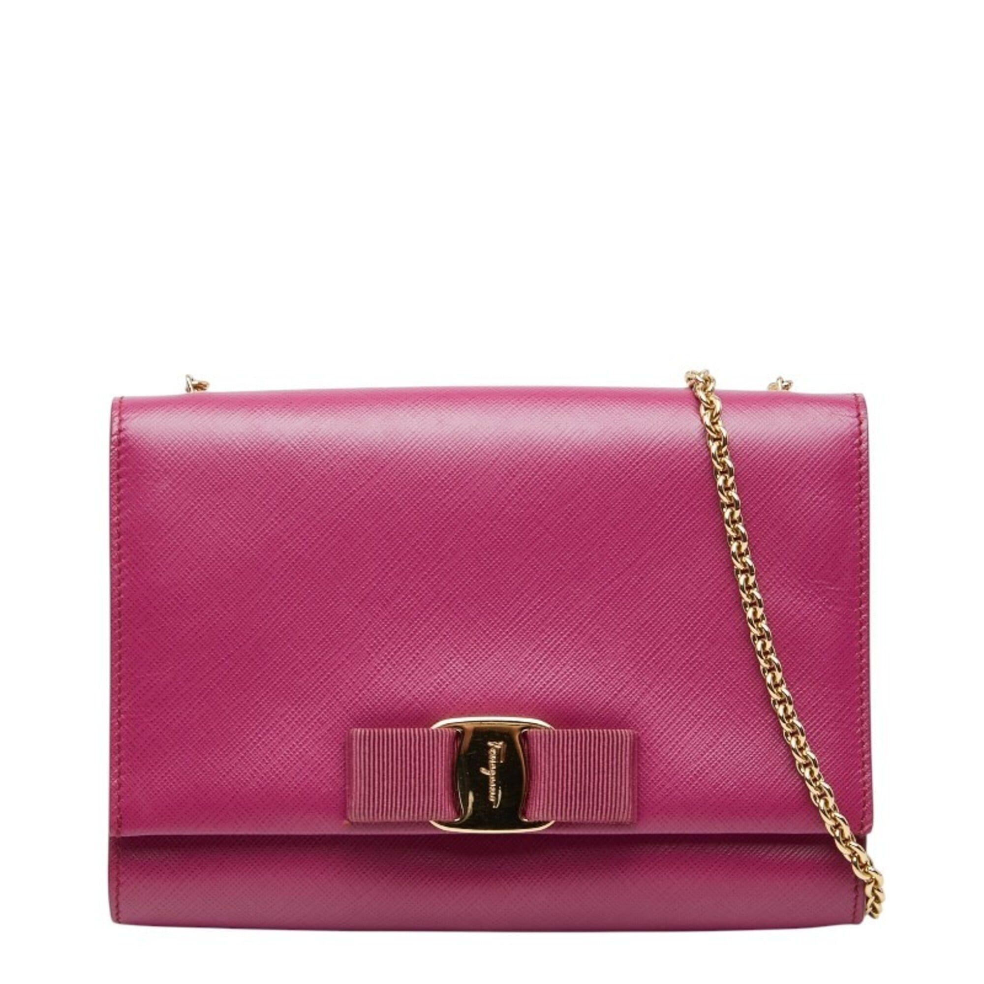 Salvatore Ferragamo Salvatore Ferragamo Vara Ribbon Chain Shoulder Bag KM-22 B558 Purple Leather Women's Size ONE SIZE - 1 Thumbnail