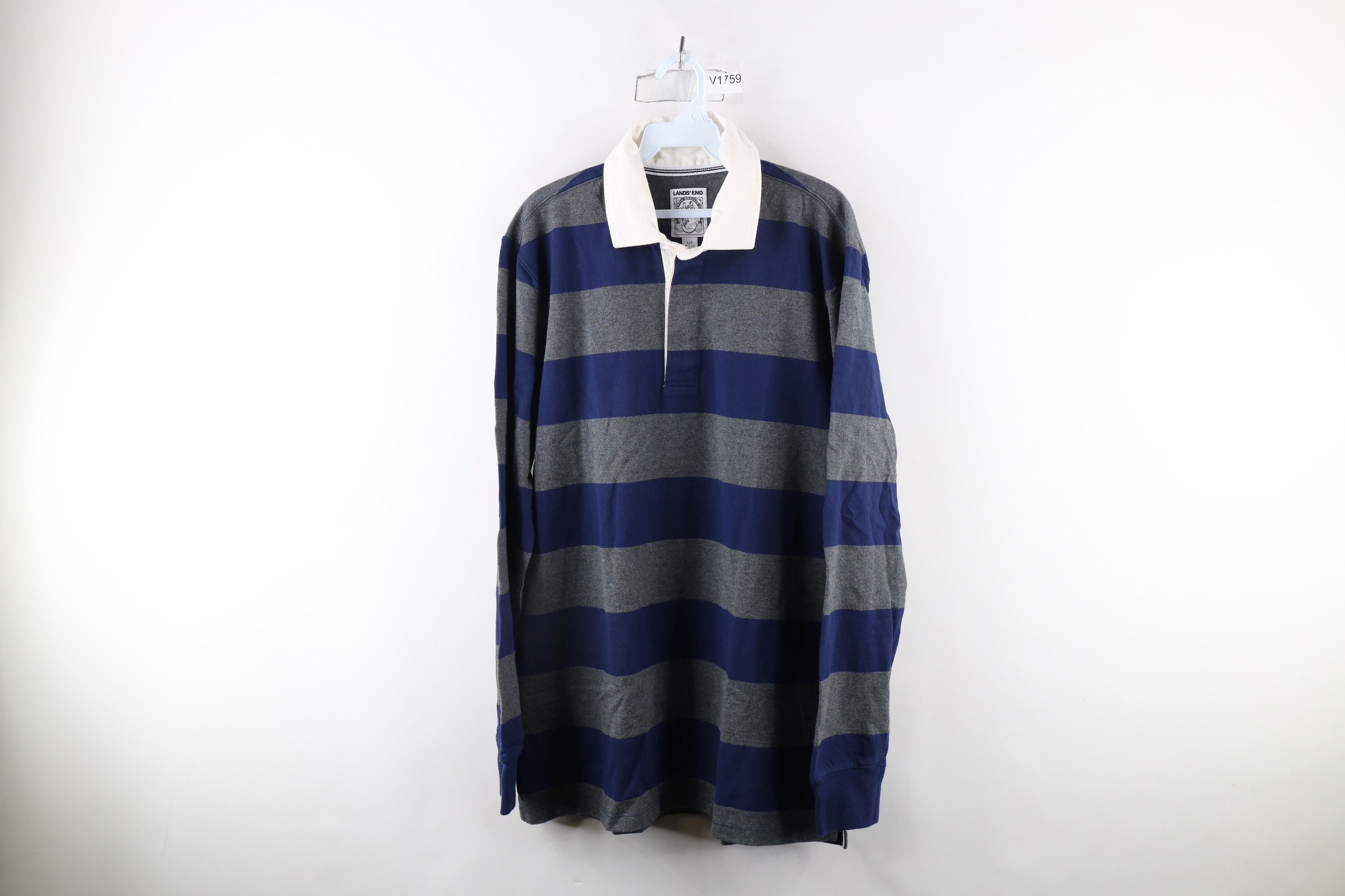 Lands' End × Vintage Vintage Lands End Striped Heavyweight Long Sleeve Rugby Polo Size US L / EU 52-54 / 3 - 1 Thumbnail