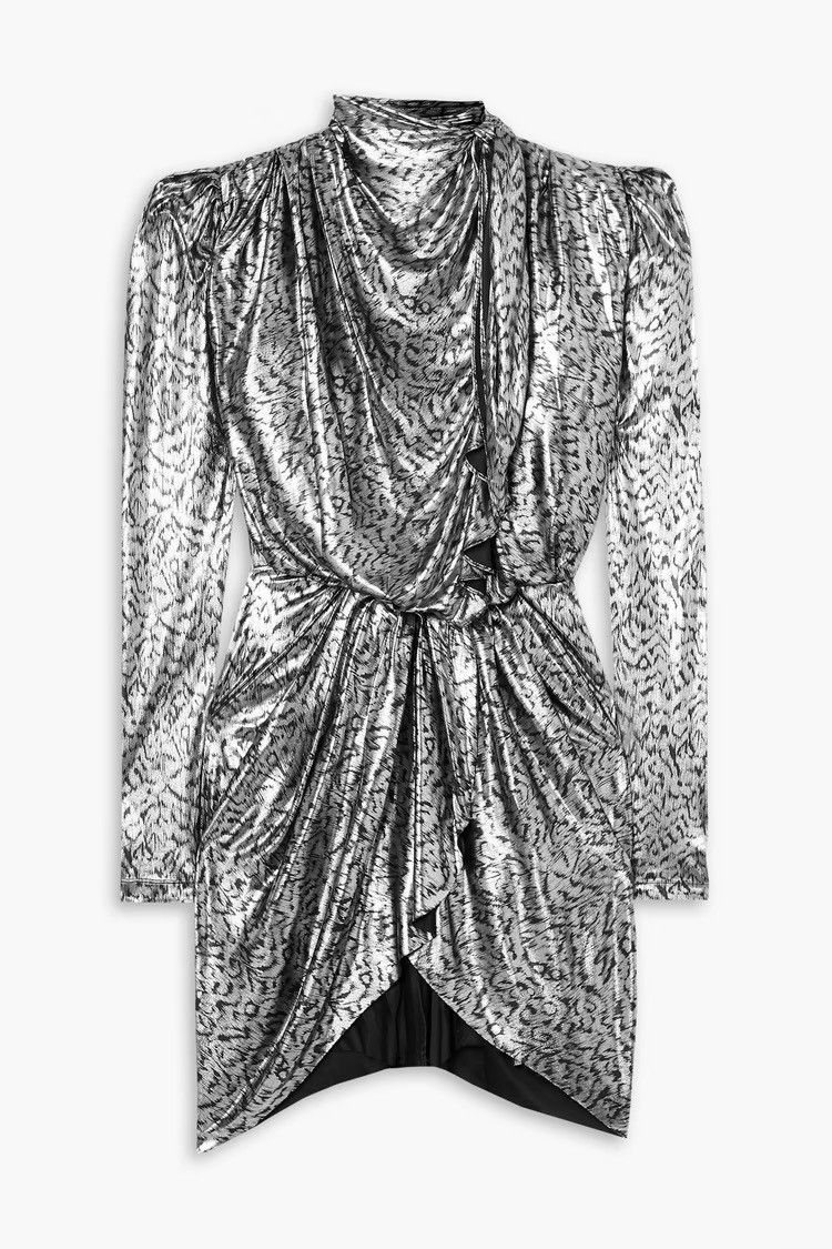 Isabel Marant ISABEL MARANT Draped leopard-print lamé Mini Dress Silver Size S / US 4 / IT 40 - 1 Thumbnail