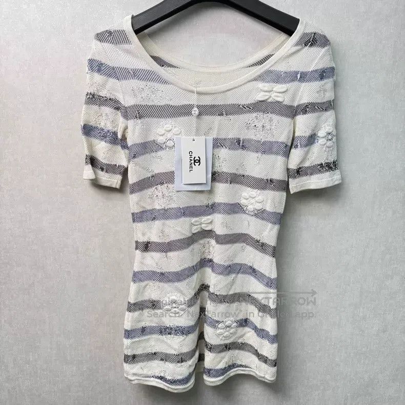 Chanel Chanel Camellia Series Gray and White Striped Knit Dress Size XS / US 0-2 / IT 36-38 - 4 Thumbnail
