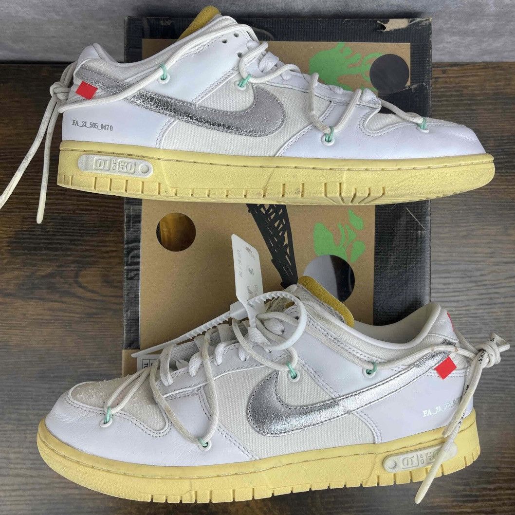 Nike × Off-White Nike Dunk Low x Off-White Lot 01 of 50 DM1602-127 White Rare Size US 9.5 / EU 42-43 - 3 Thumbnail
