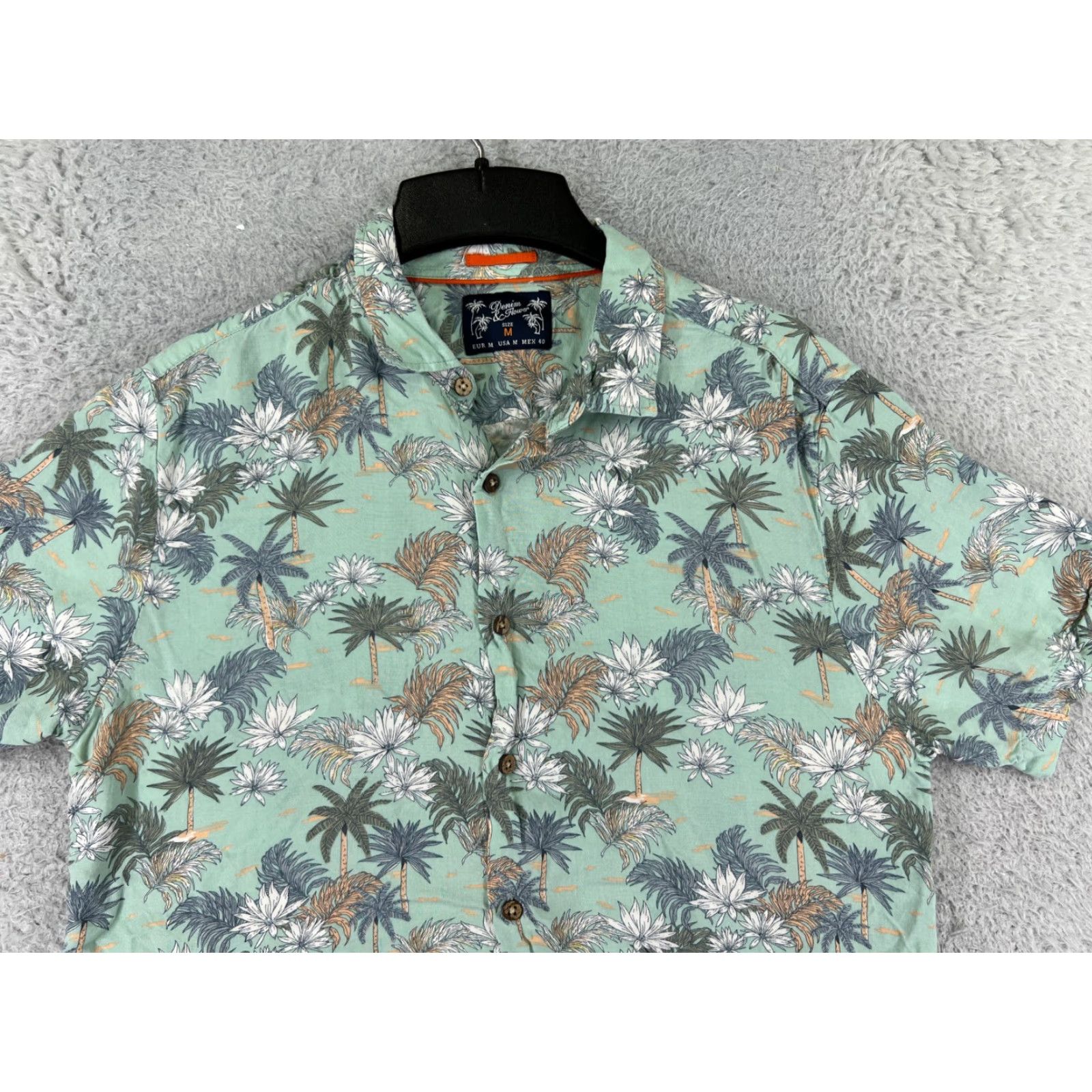 Vintage VINTAGE Denim & Flower Shirt Mens Medium Teal Palm Tree All Over Print Viscose Hawaiian Size US M / EU 48-50 / 2 - 7 Thumbnail