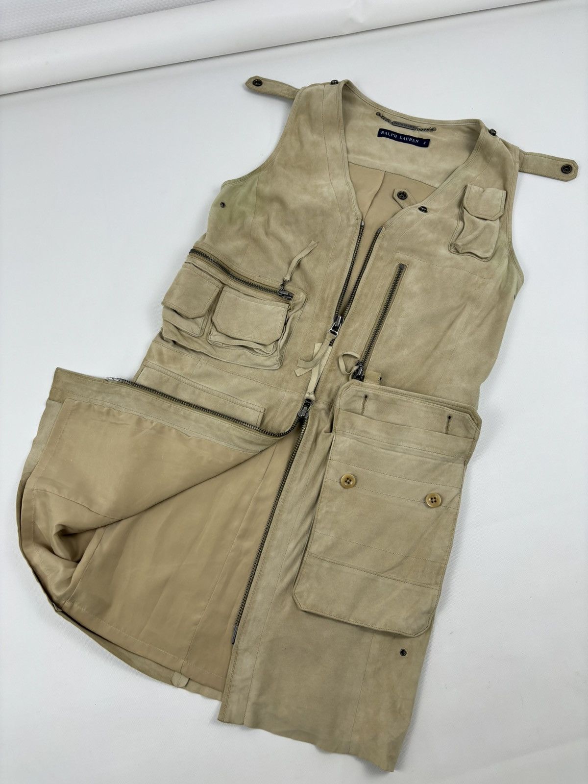 RRL Ralph Lauren × Ralph Lauren × Ralph Lauren Purple Label VTG 90's RALPH LAUREN Suede-Leather Multi-Pocket Zip Gilet Cargo Vest Jacket 2 Size XS / US 0-2 / IT 36-38 - 5 Thumbnail