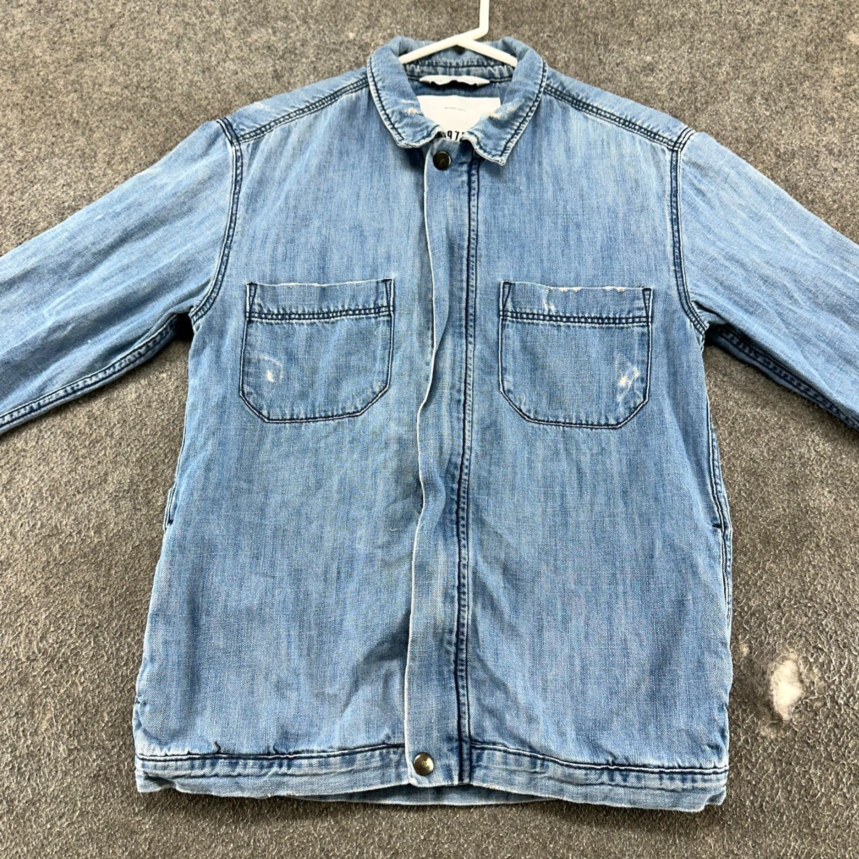Zara Zara Denim Jacket Mens M Blue Chore Bomber Jacket Zip Medium Wash 90s Distressed Cotton Solid Size US M / EU 48-50 / 2 - 3 Thumbnail