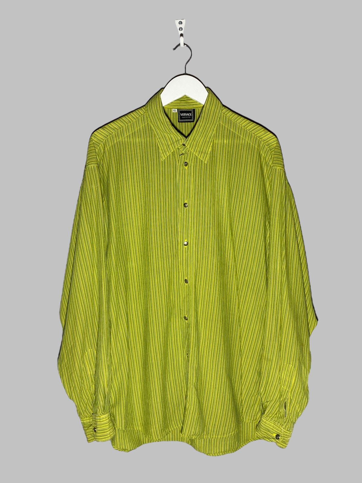 🔥 90s VERSACE JEANS COUTURE Y2K STRIPED SHIRT MEDUSA BUTTON
