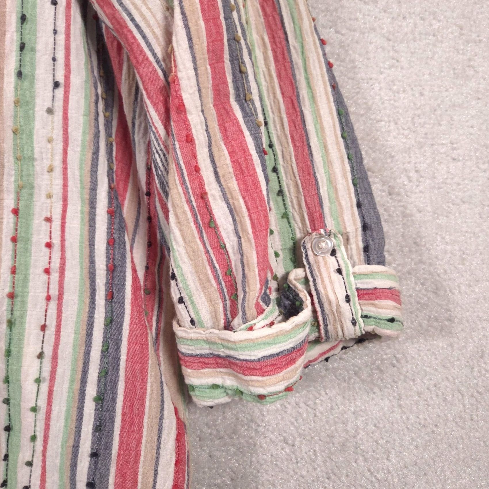 Vintage Breckenridge Shirt Womens 1X Multi Stripe Button Front Roll Tab 3/4 Sleeve Top Size XL / US 12-14 / IT 48-50 - 4 Thumbnail