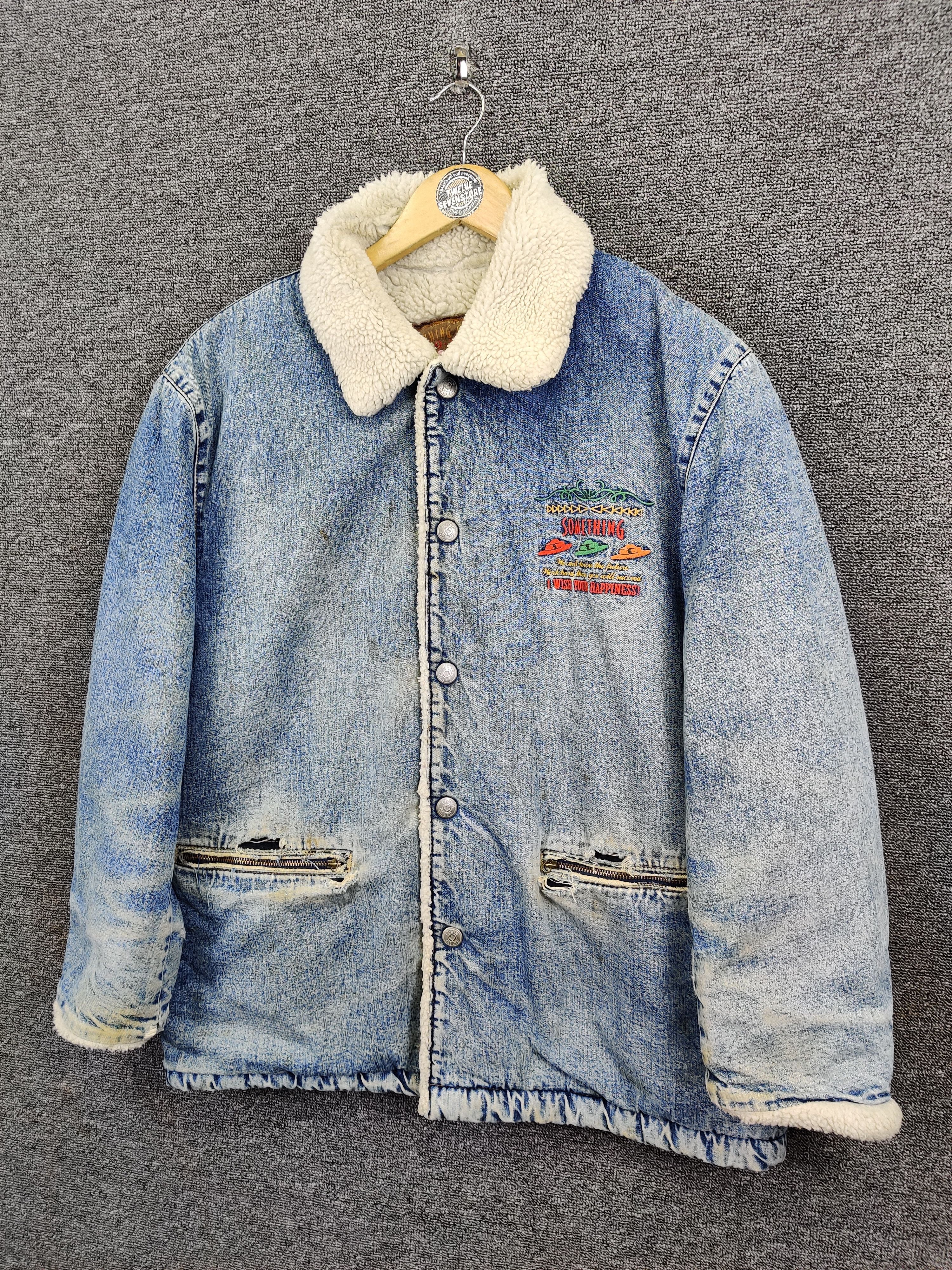 Edwin Vintage 90s Edwin Sherpa Distressed Denim Jacket Size US M / EU 48-50 / 2 - 2 Thumbnail