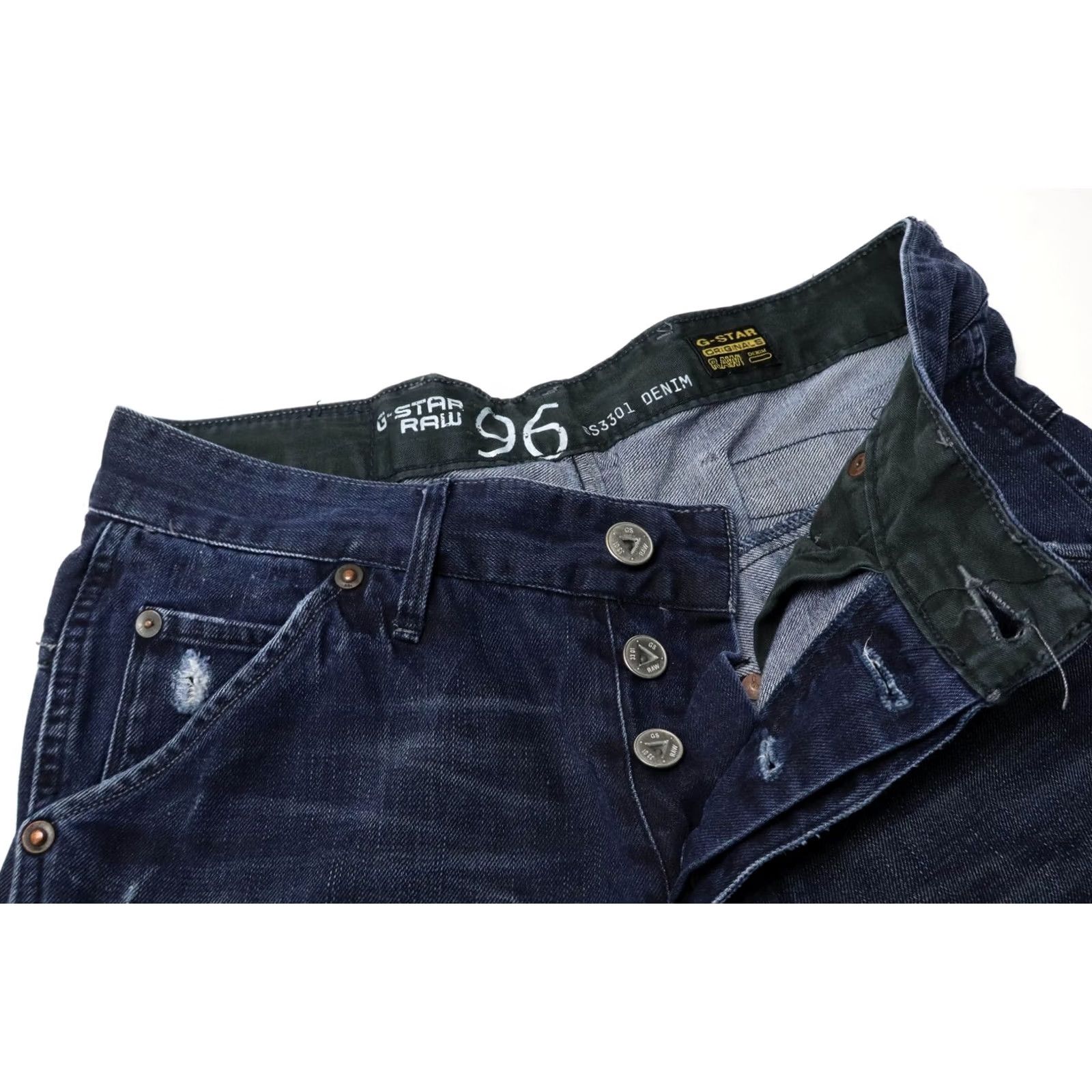 G-Star G-STAR Jeans Logo Straight Regular Fit Button Fly Faded Whiskers Men's W31 Size US 31 - 4 Thumbnail