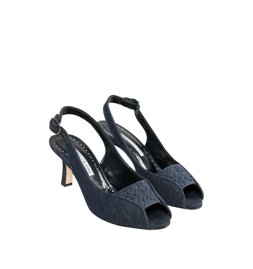Manolo Blahnik o1h1sh11225 Chambray Slingbacks in Navy Blue Size US 10 / IT 40 - 2 Thumbnail