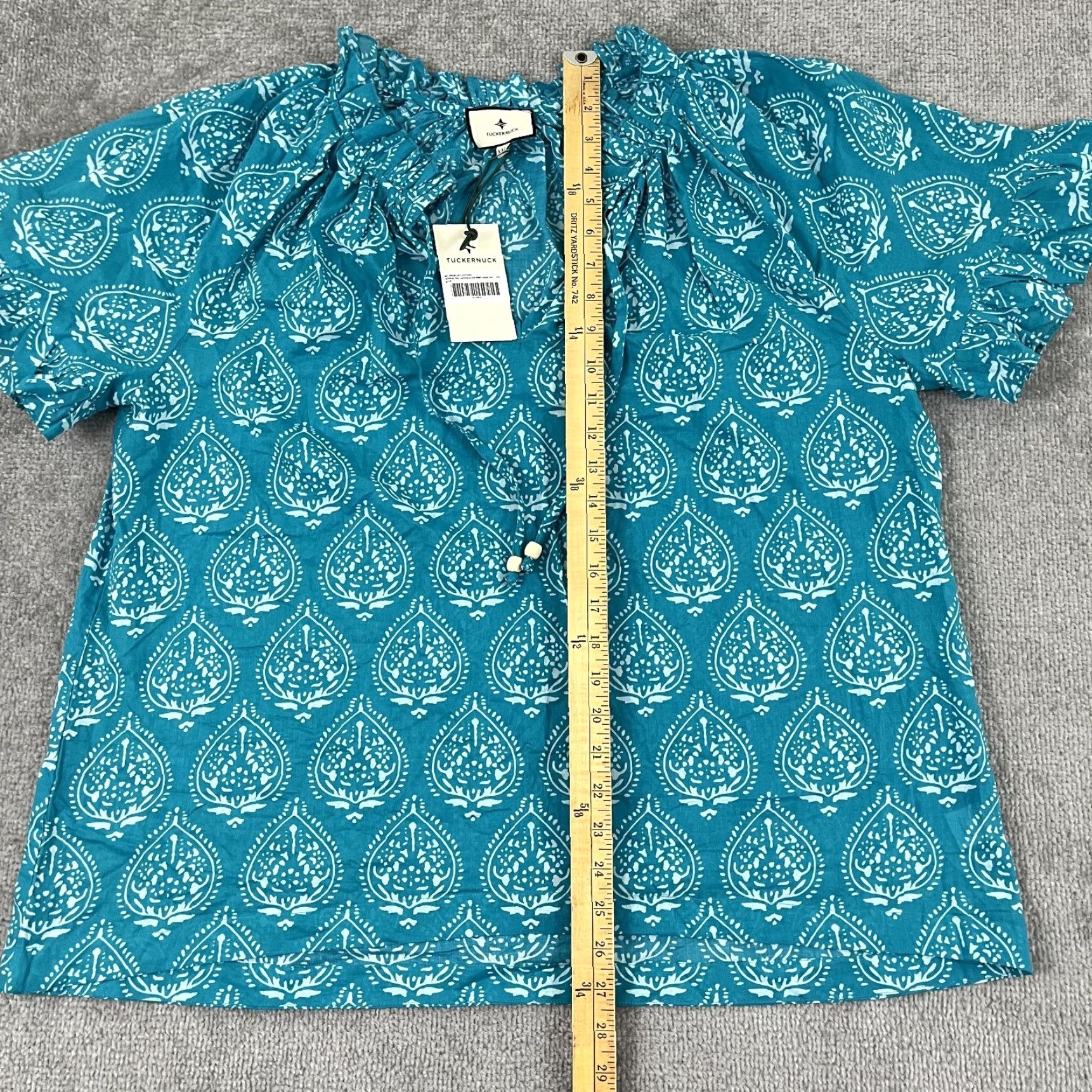 Vintage Tuckernuck Blouse Women’s 2XL Tropical Teal Blue Ruffled Casual Top Size XXL / US 16-18 / IT 52-54 - 6 Thumbnail