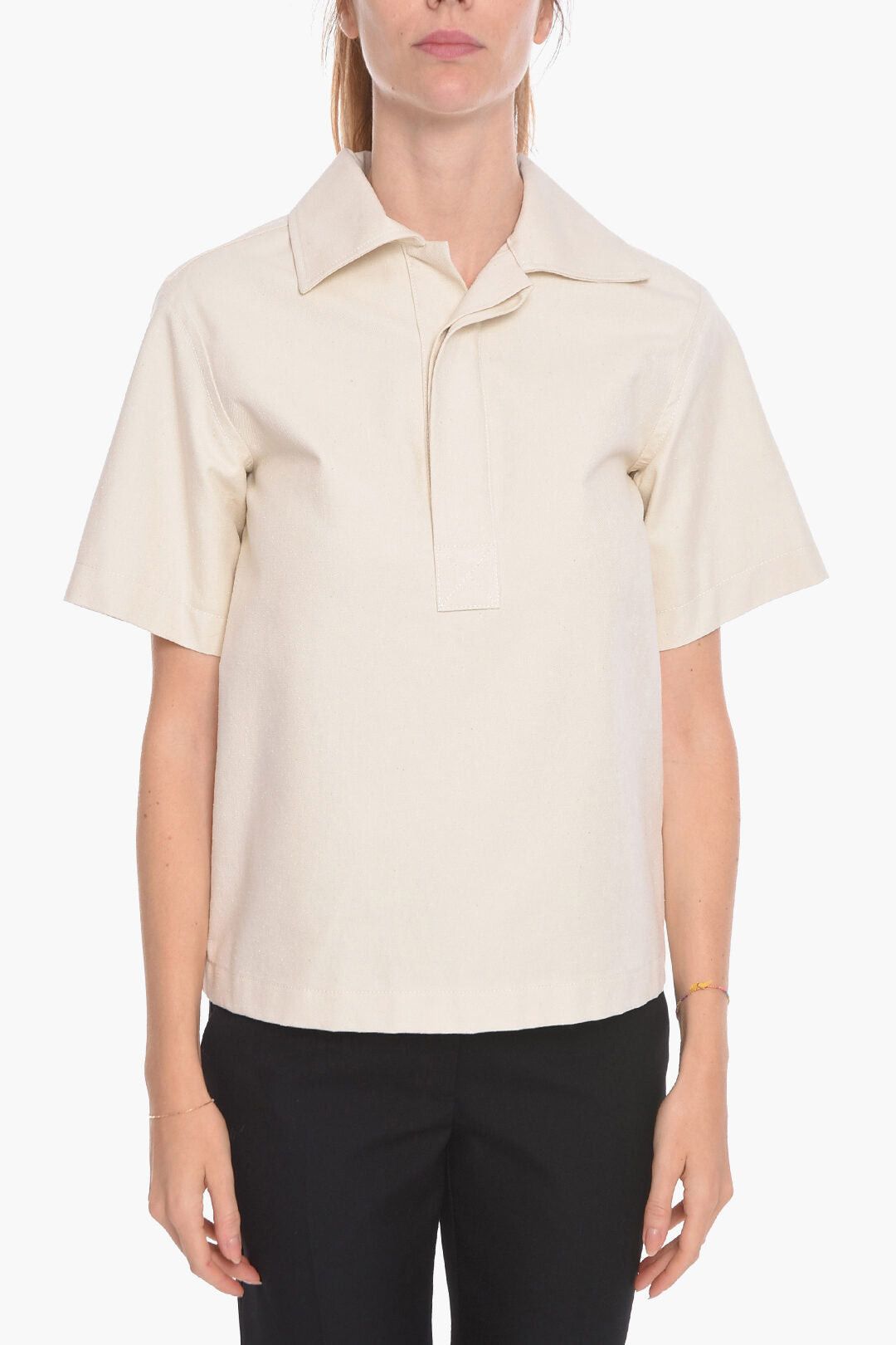 Bottega Veneta Short-Sleeve Cotton Blouse with Hidden Buttons Size XXS / US 00 / IT 34 - 1 Thumbnail